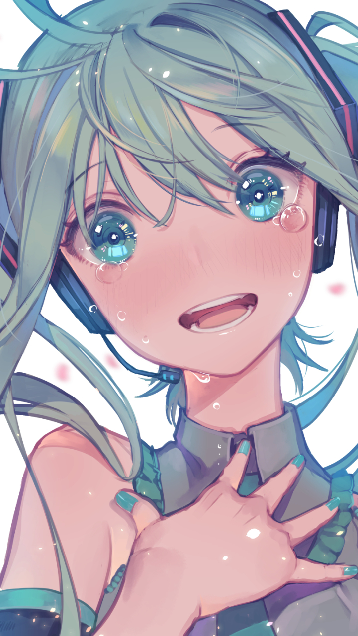 Download mobile wallpaper Anime, Vocaloid, Face, Tears, Blue Hair, Hatsune Miku, Aqua Eyes for free.