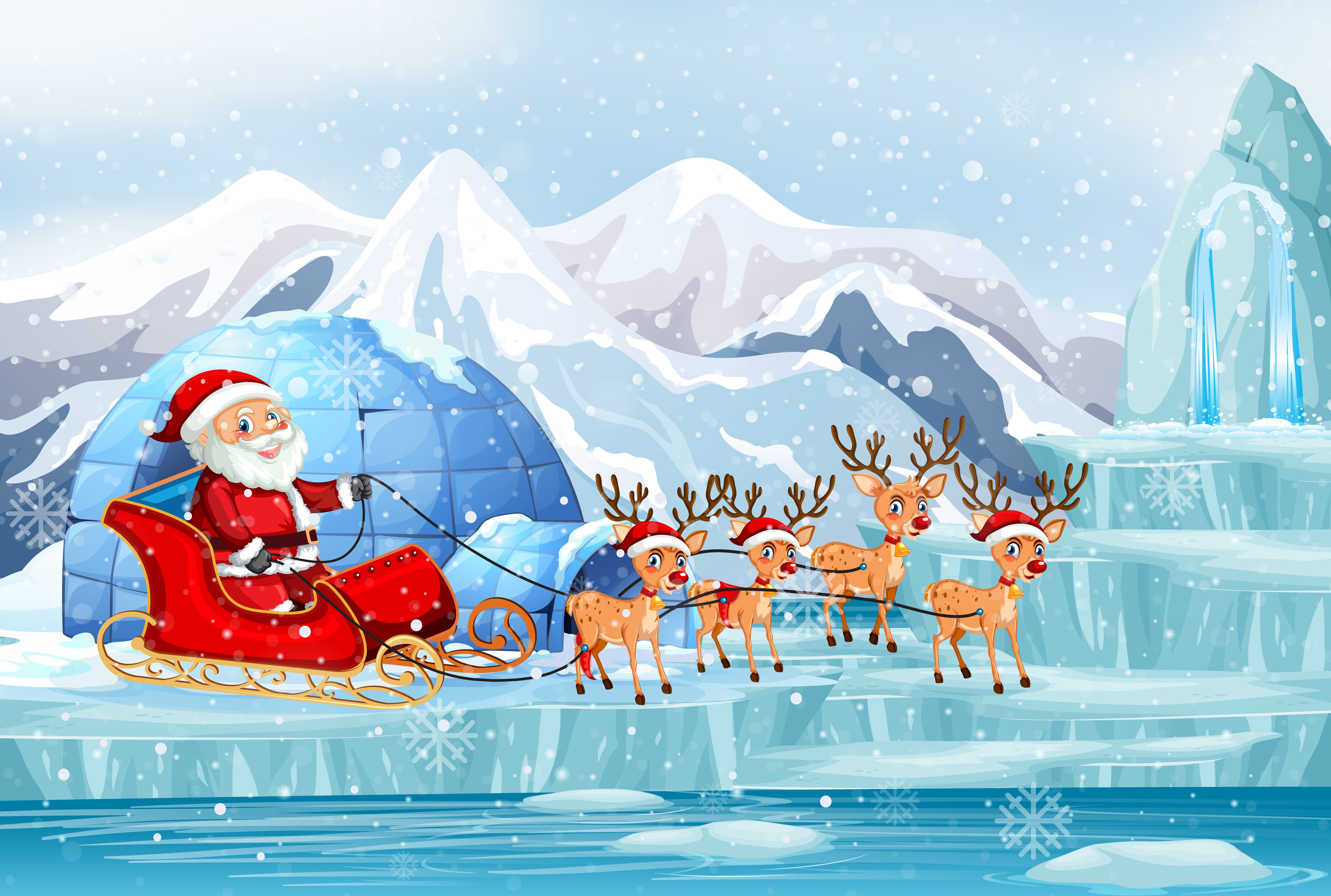 Laden Sie das Feiertage, Weihnachtsmann, Weihnachten, Hirsch, Schlitten-Bild kostenlos auf Ihren PC-Desktop herunter