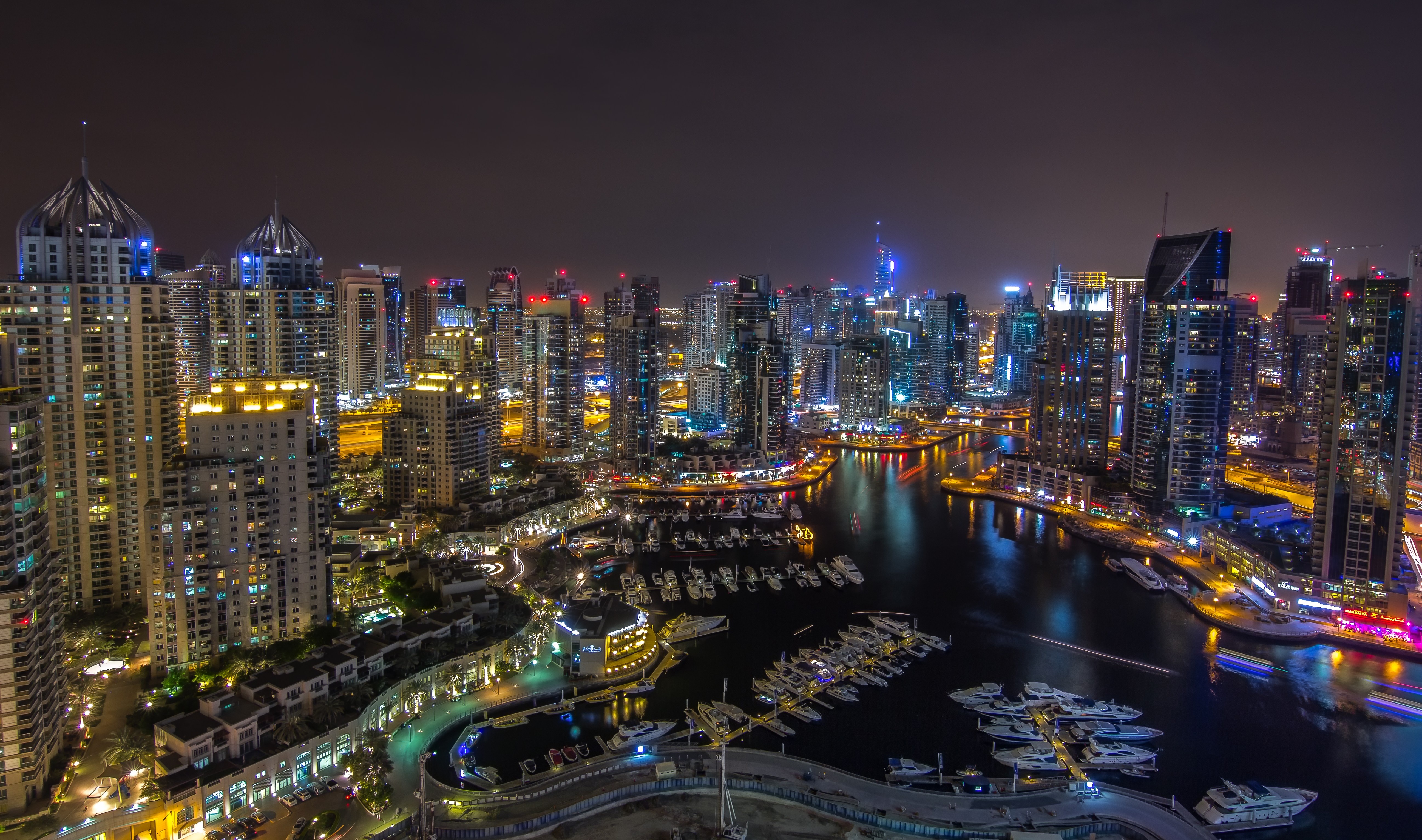Free download wallpaper Cities, Night, Dubai, Man Made on your PC desktop