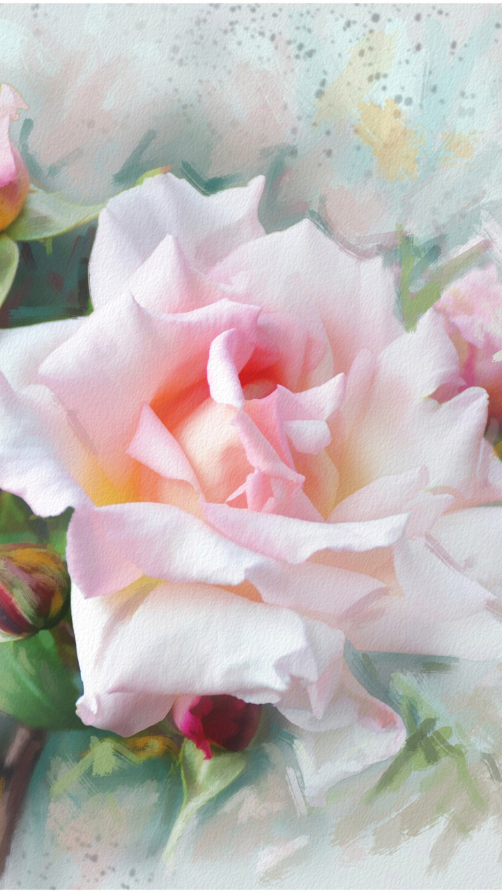 Handy-Wallpaper Blume, Rose, Knospe, Malerei, Künstlerisch, Pinke Blume, Pinke Rose, Wasserfarbe kostenlos herunterladen.