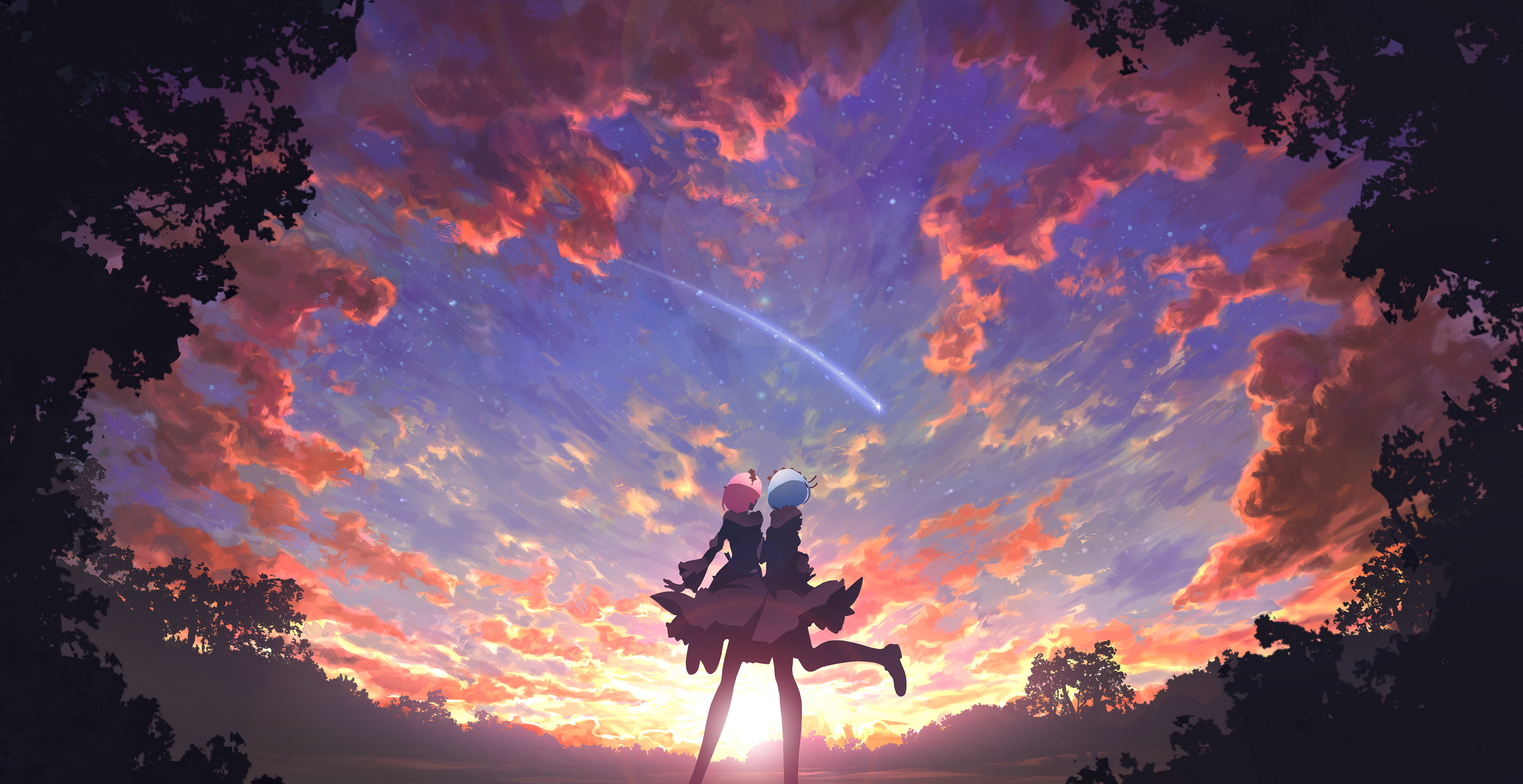 Free download wallpaper Anime, Sunset, Re:zero Starting Life In Another World, Ram (Re:zero), Rem (Re:zero) on your PC desktop