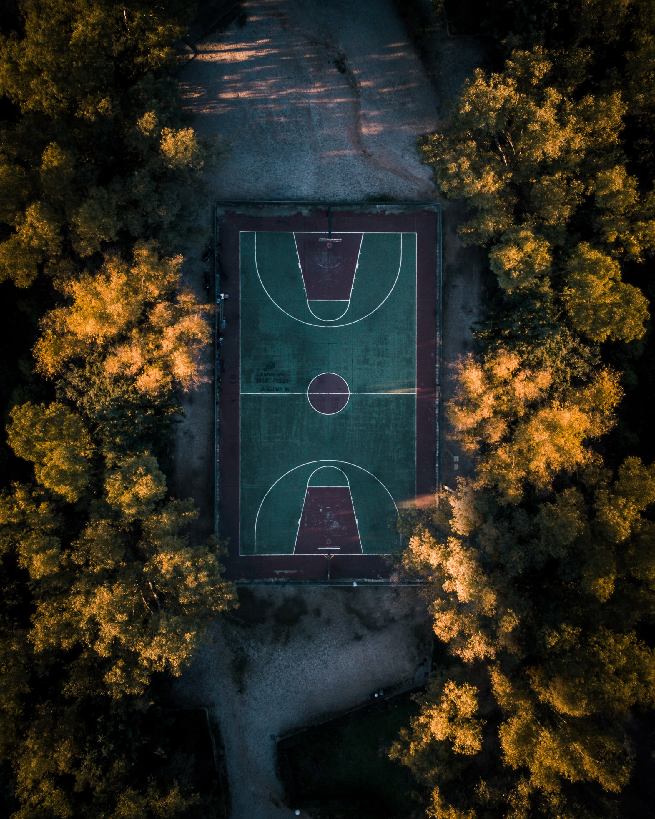 basketball, basketball court, sports, trees, view from above, playground, platform, basketball playground