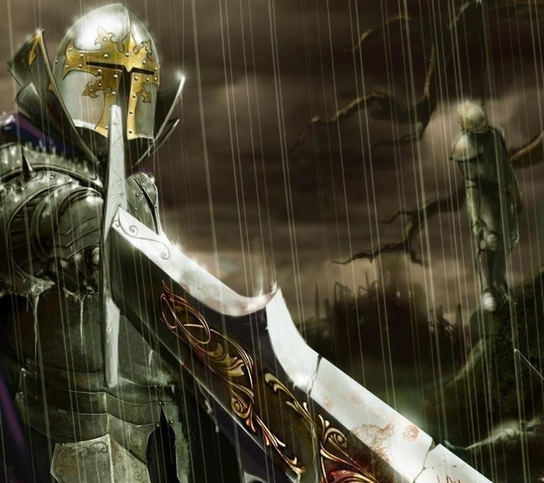 Free download wallpaper Fantasy, Rain, Knight, Sword on your PC desktop