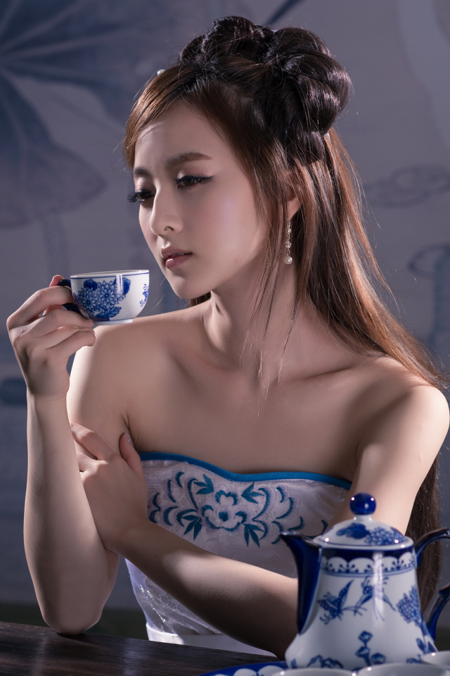women, mikako zhang kaijie, asian, china, taiwanese, dress, chinese, cup, hair dress, tea set wallpaper for mobile