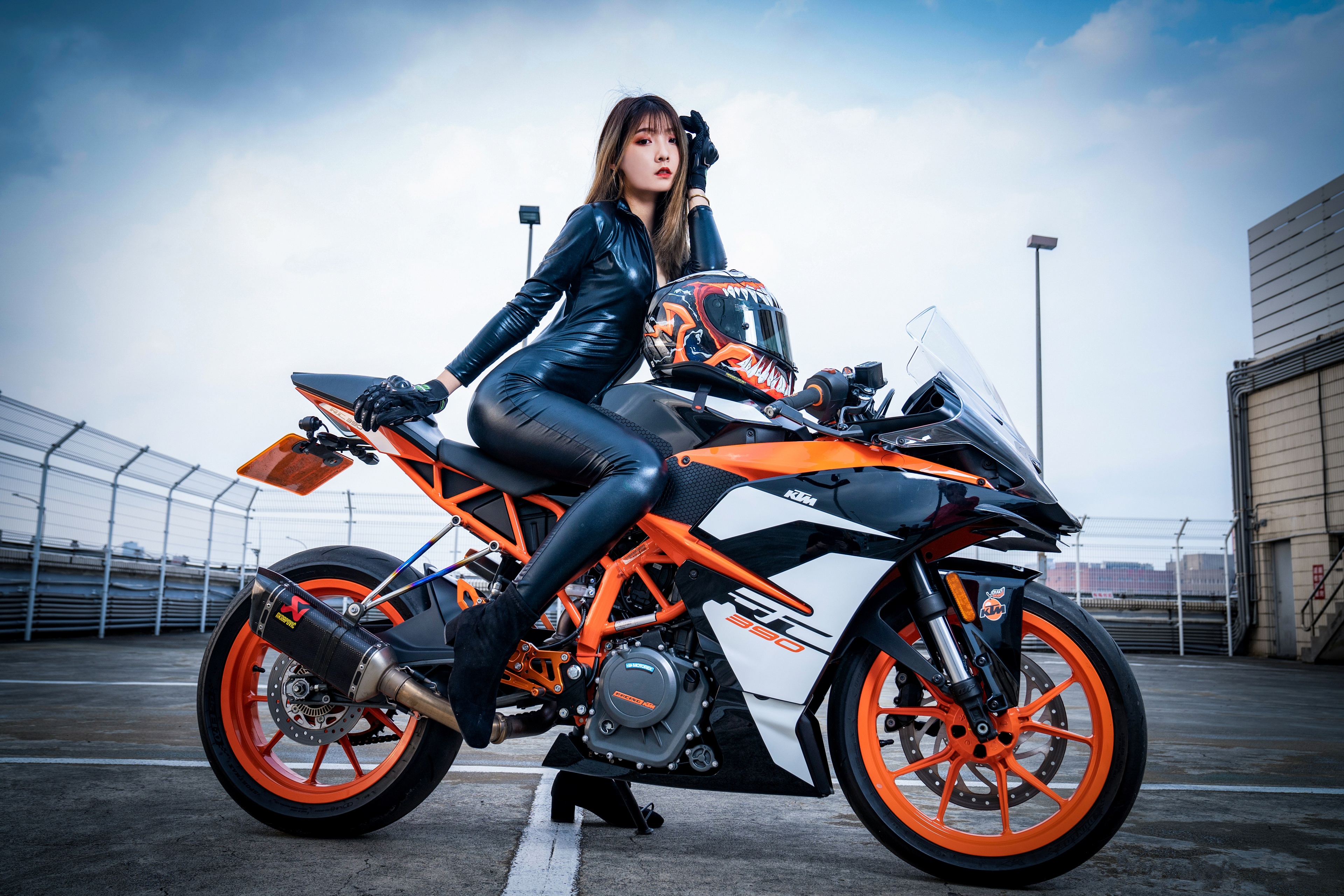 girls & motorcycles, ktm, model, women, asian, brunette, motorcycle 2160p