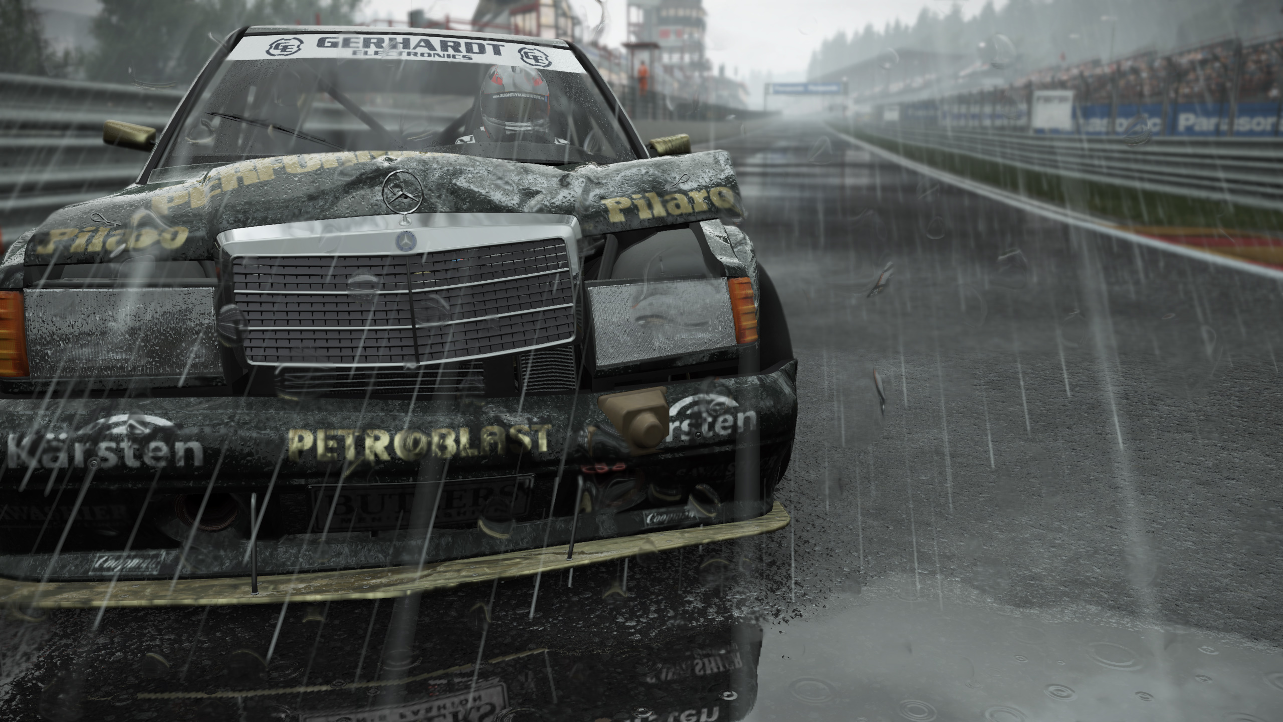 Download mobile wallpaper Rain, Dark, Car, Mercedes Benz, Racing, Wreck, Video Game, Project Cars for free.