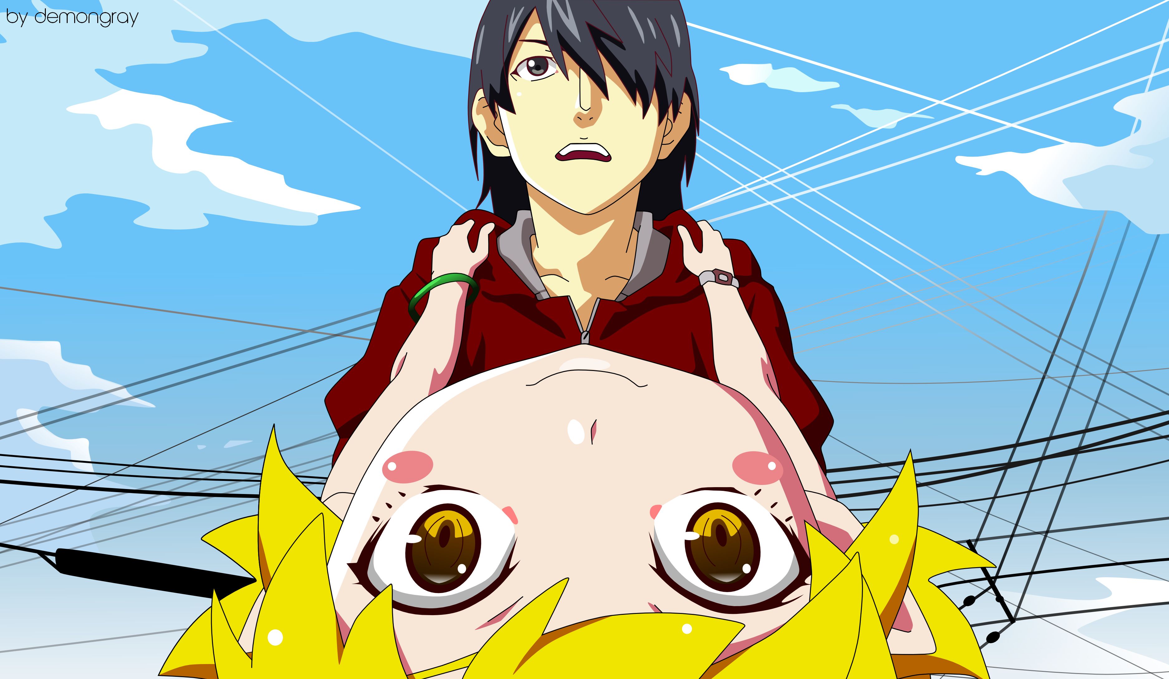 Free download wallpaper Anime, Monogatari (Series), Shinobu Oshino, Koyomi Araragi on your PC desktop
