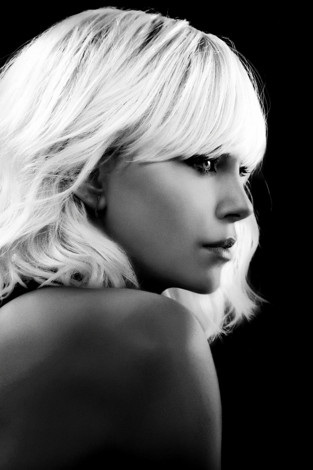 Download mobile wallpaper Charlize Theron, Movie, Black & White, Atomic Blonde for free.