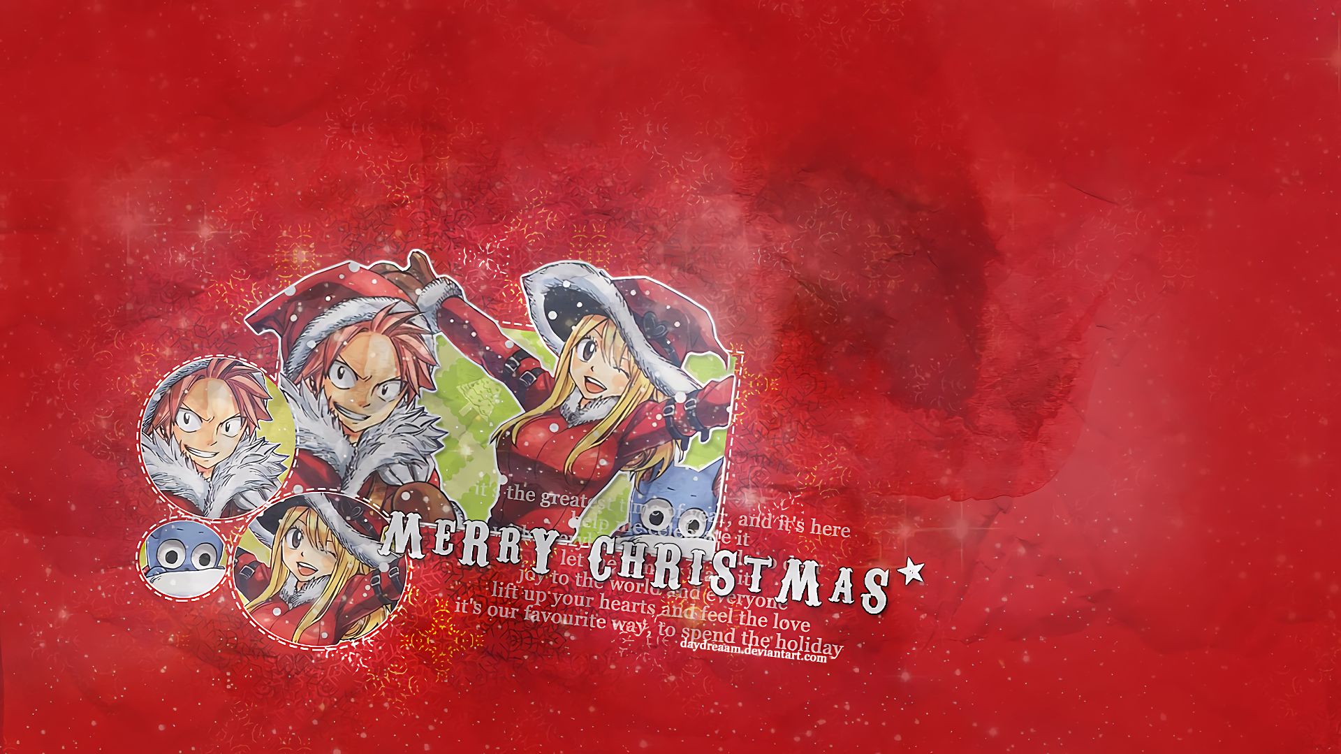 Free download wallpaper Anime, Christmas, Fairy Tail, Lucy Heartfilia, Natsu Dragneel, Happy (Fairy Tail) on your PC desktop