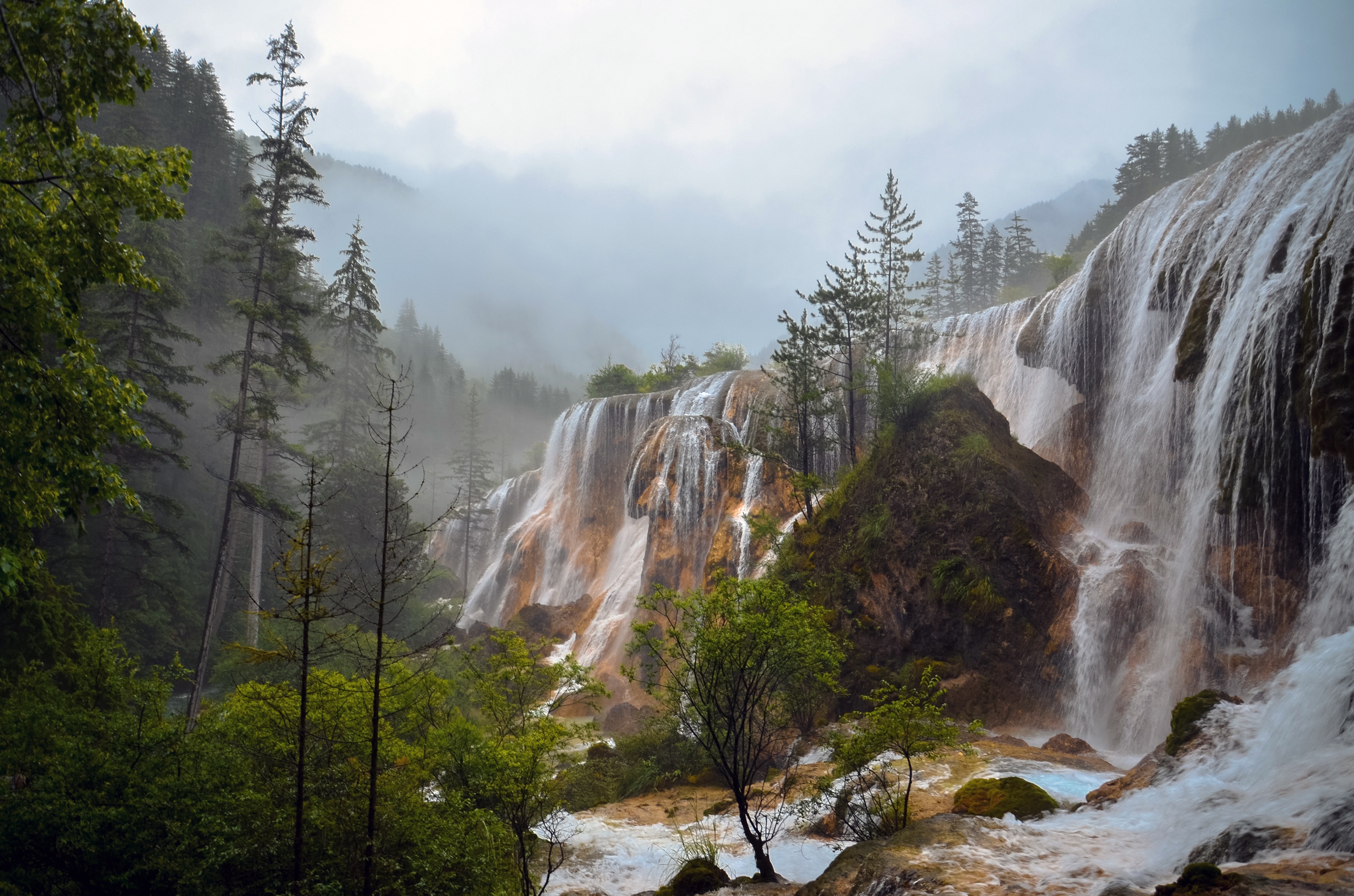 Free download wallpaper Nature, Waterfalls, Waterfall, Tree, Fog, Earth on your PC desktop