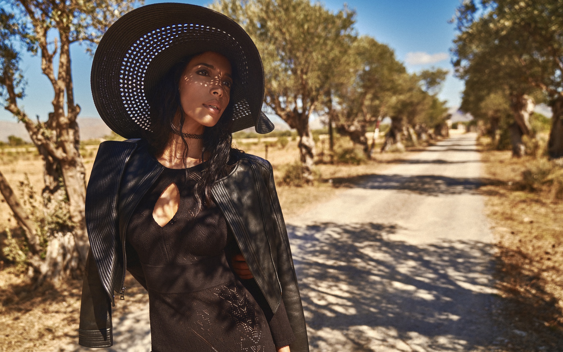 Download mobile wallpaper Hat, Model, Women, Black Hair, Black Dress, Depth Of Field for free.