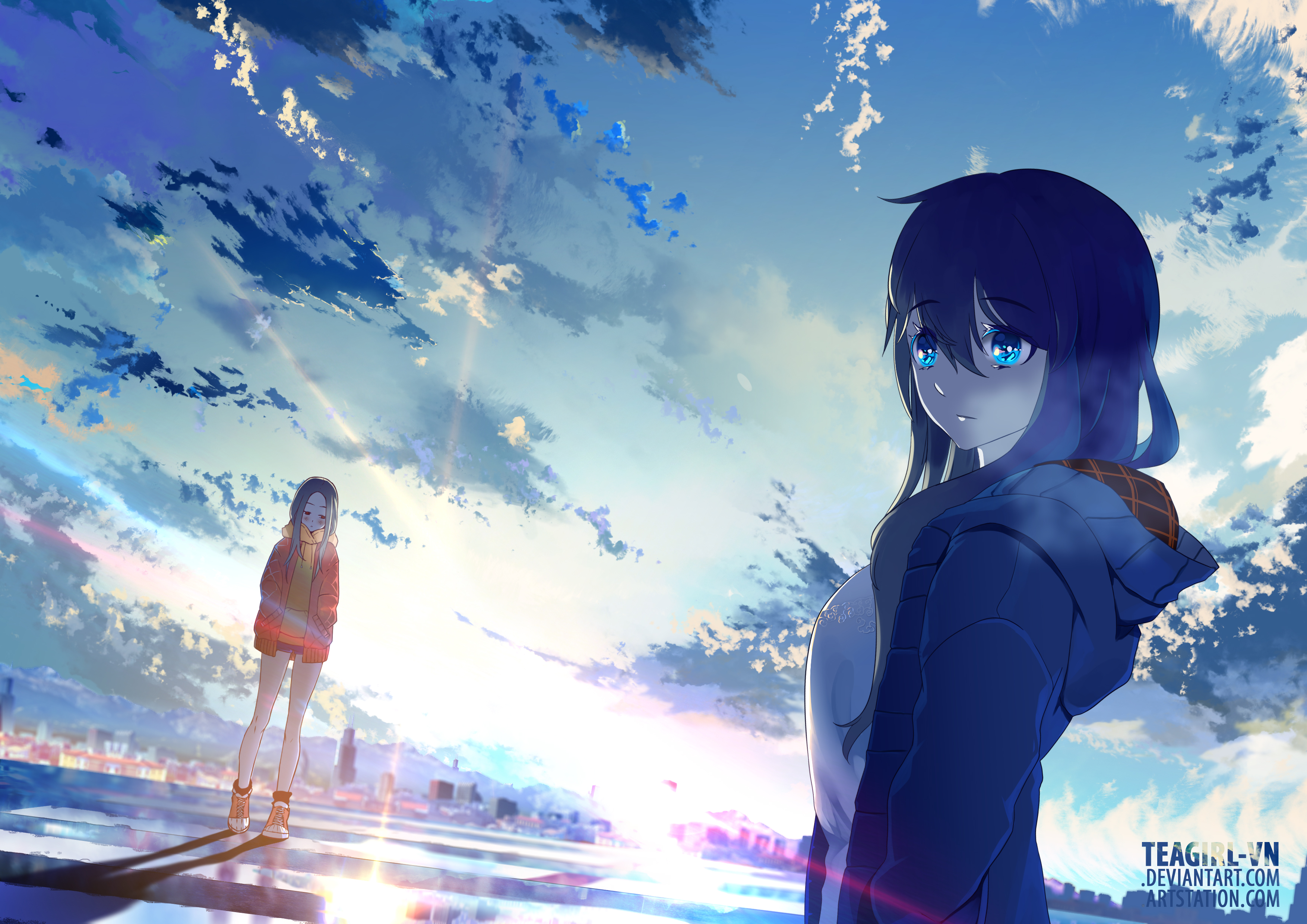 Free download wallpaper Anime, Sky, Dawn, Cloud, Original on your PC desktop