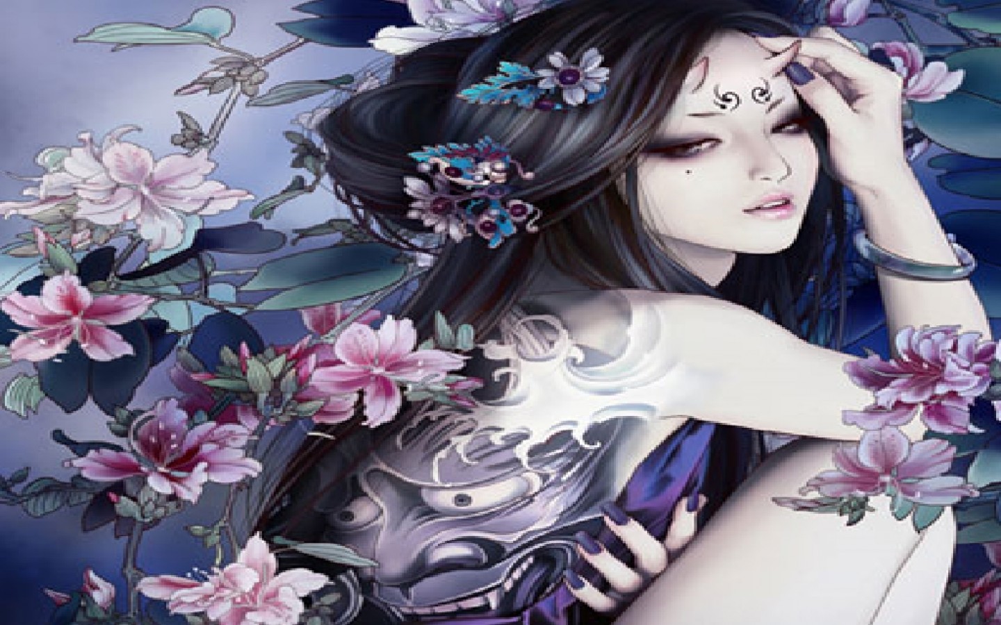 Free download wallpaper Fantasy, Flower, Tattoo, Women on your PC desktop