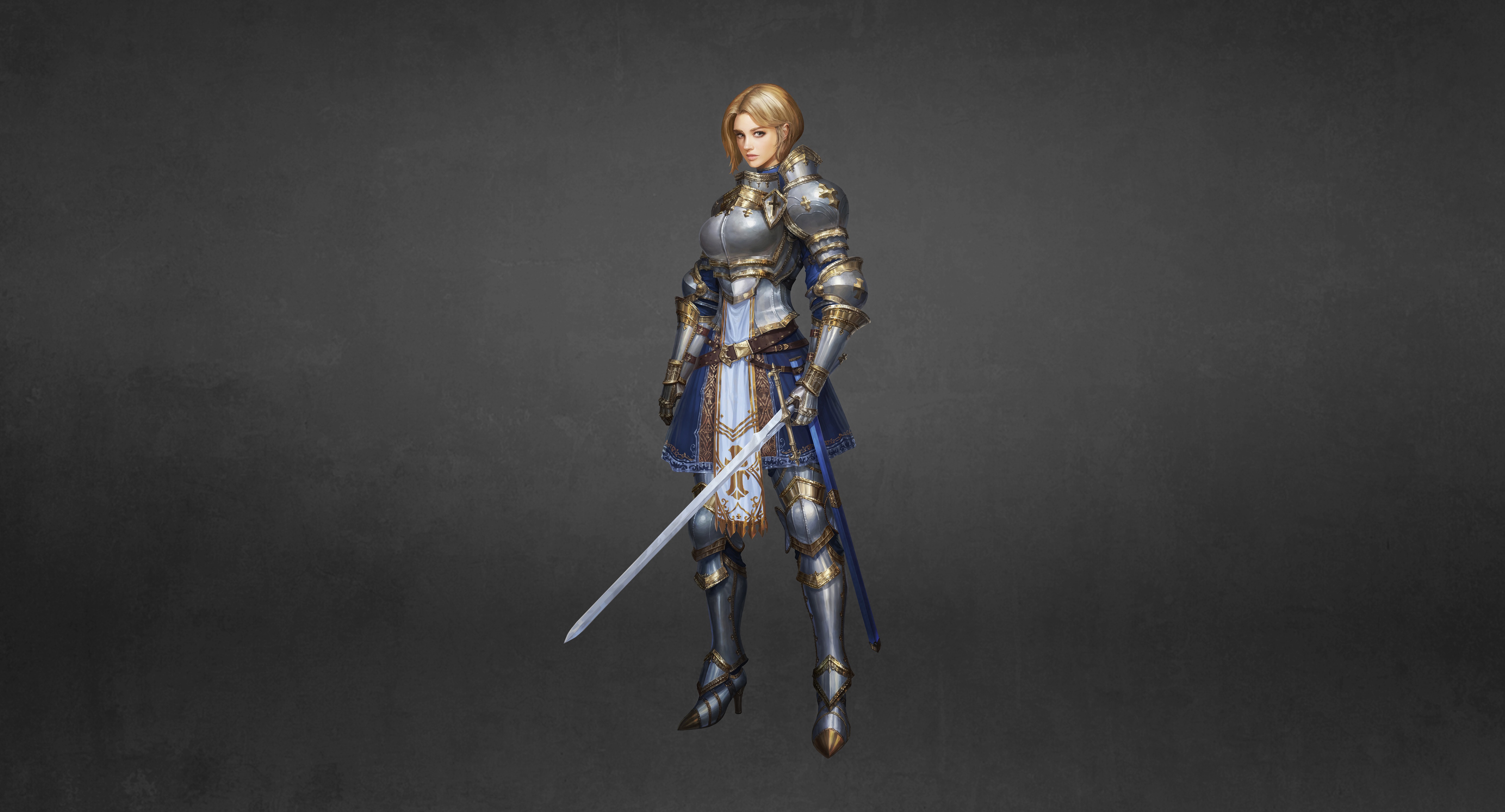 Free download wallpaper Fantasy, Blonde, Knight, Armor, Sword, Short Hair, Woman Warrior on your PC desktop