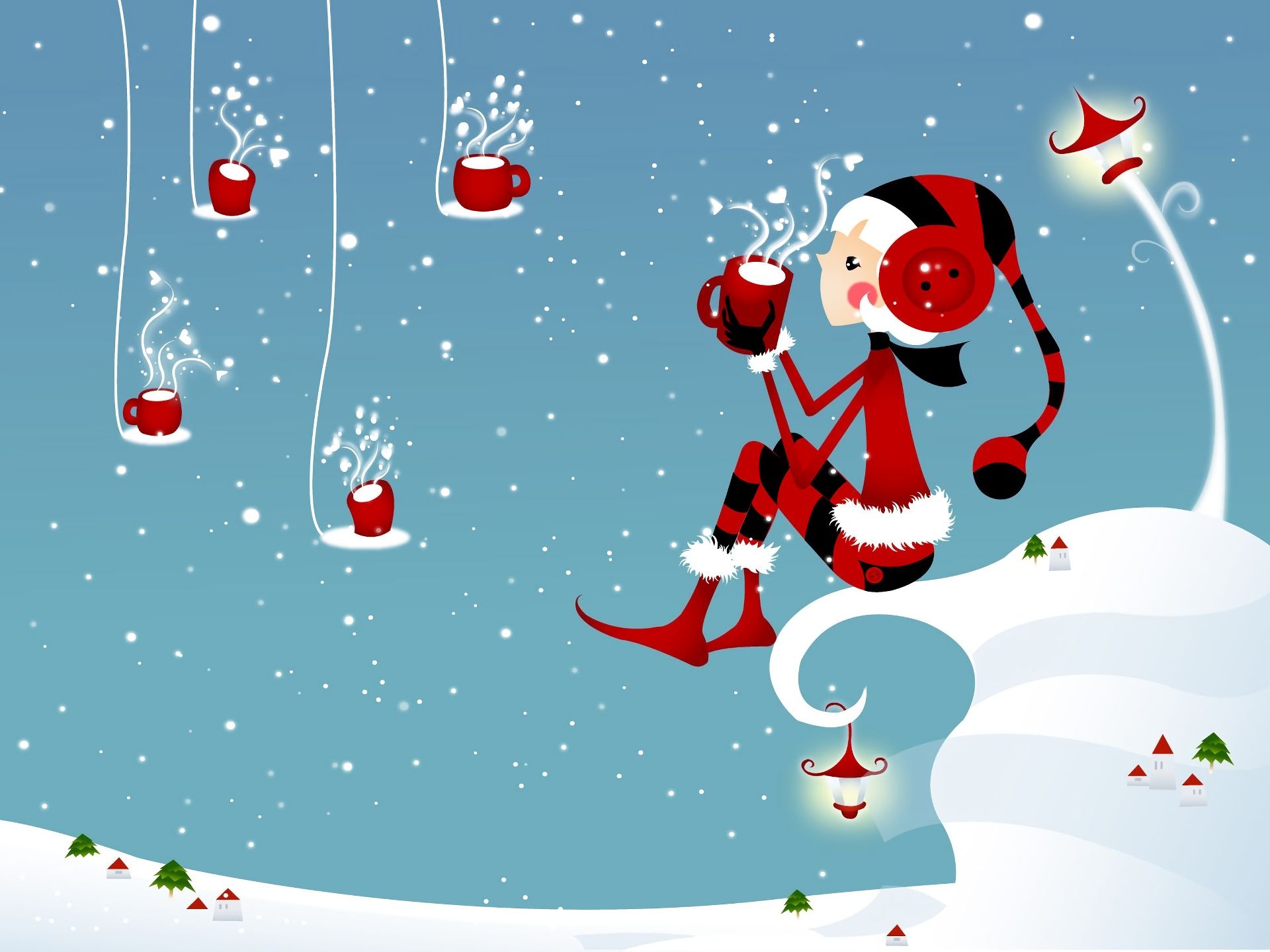 Скачать картинку Фэнтези, Снег, Рождество, Синий, Эльф, Молоко в телефон бесплатно.