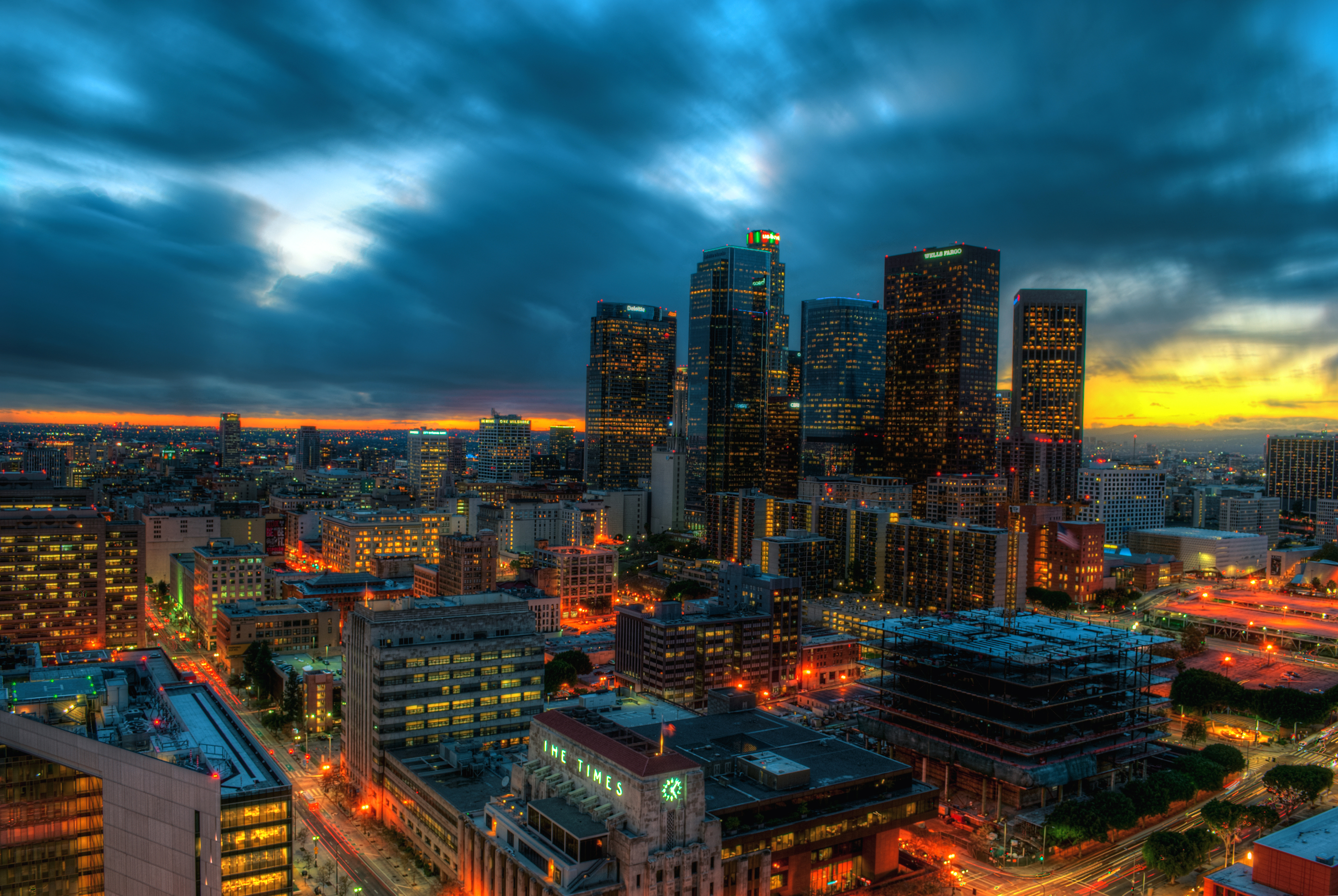 Laden Sie das Städte, Wolkenkratzer, Stadtbild, Wolke, Los Angeles, Himmel, Sonnenuntergang, Menschengemacht, Großstadt-Bild kostenlos auf Ihren PC-Desktop herunter