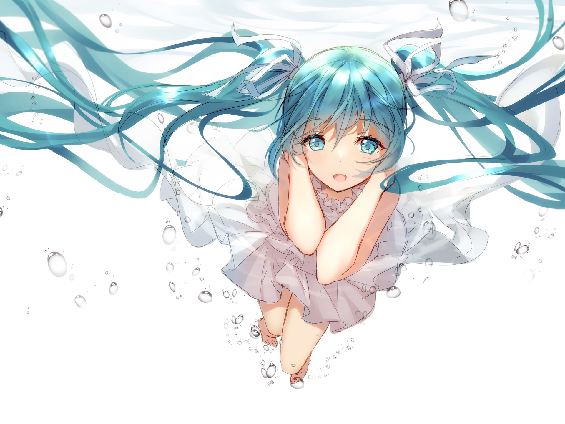 Laden Sie das Vocaloid, Unterwasser, Hatsune Miku, Animes, Lange Haare, Aqua Augen, Aqua Haar, Twintails-Bild kostenlos auf Ihren PC-Desktop herunter