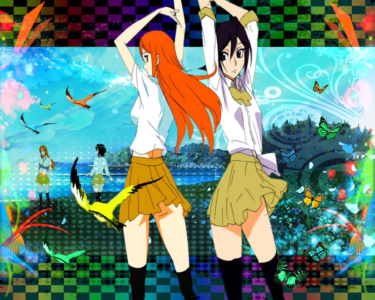 Download mobile wallpaper Anime, Bleach, Rukia Kuchiki, Orihime Inoue for free.