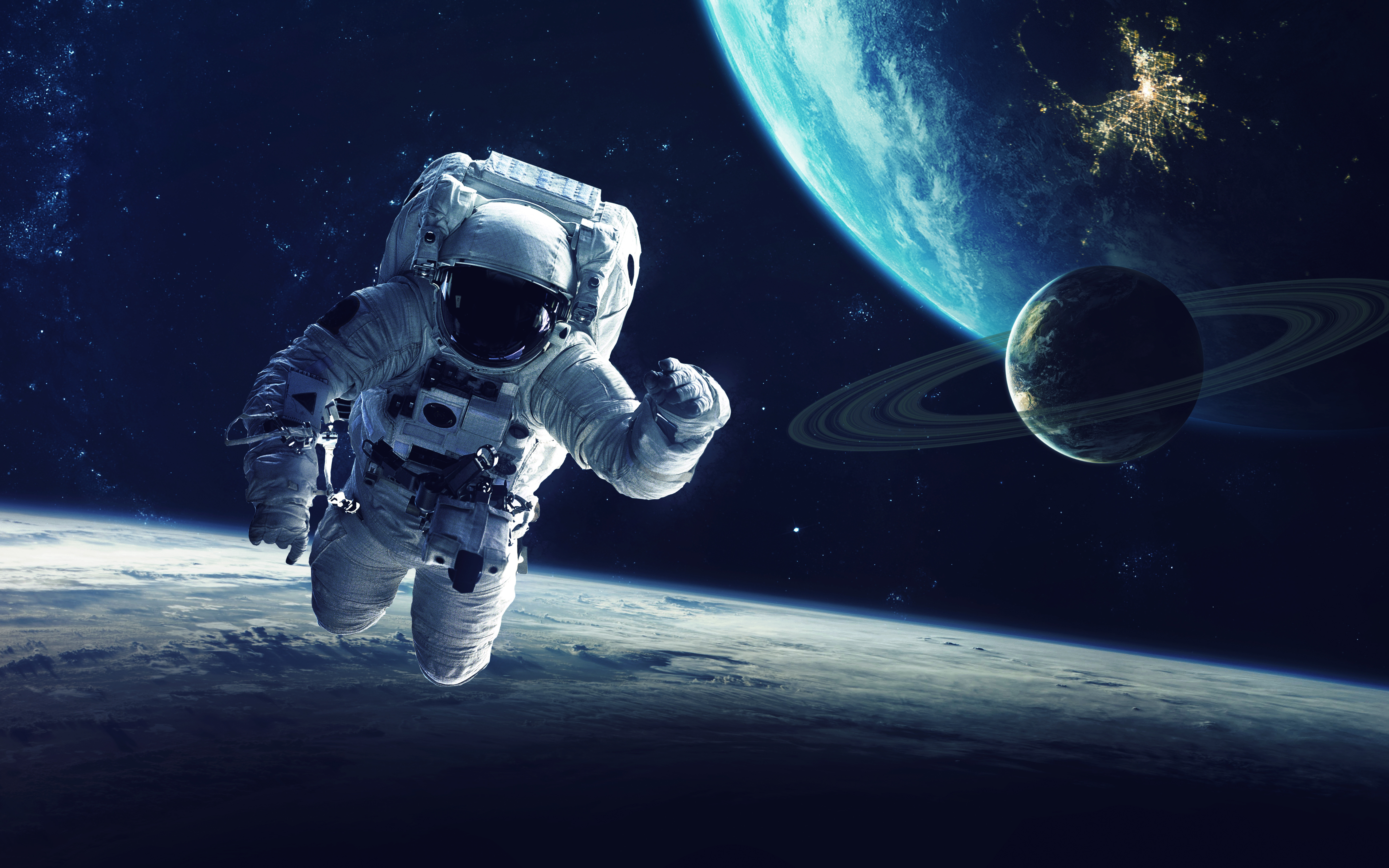 無料モバイル壁紙Sf, 宇宙飛行士, 惑星リングをダウンロードします。