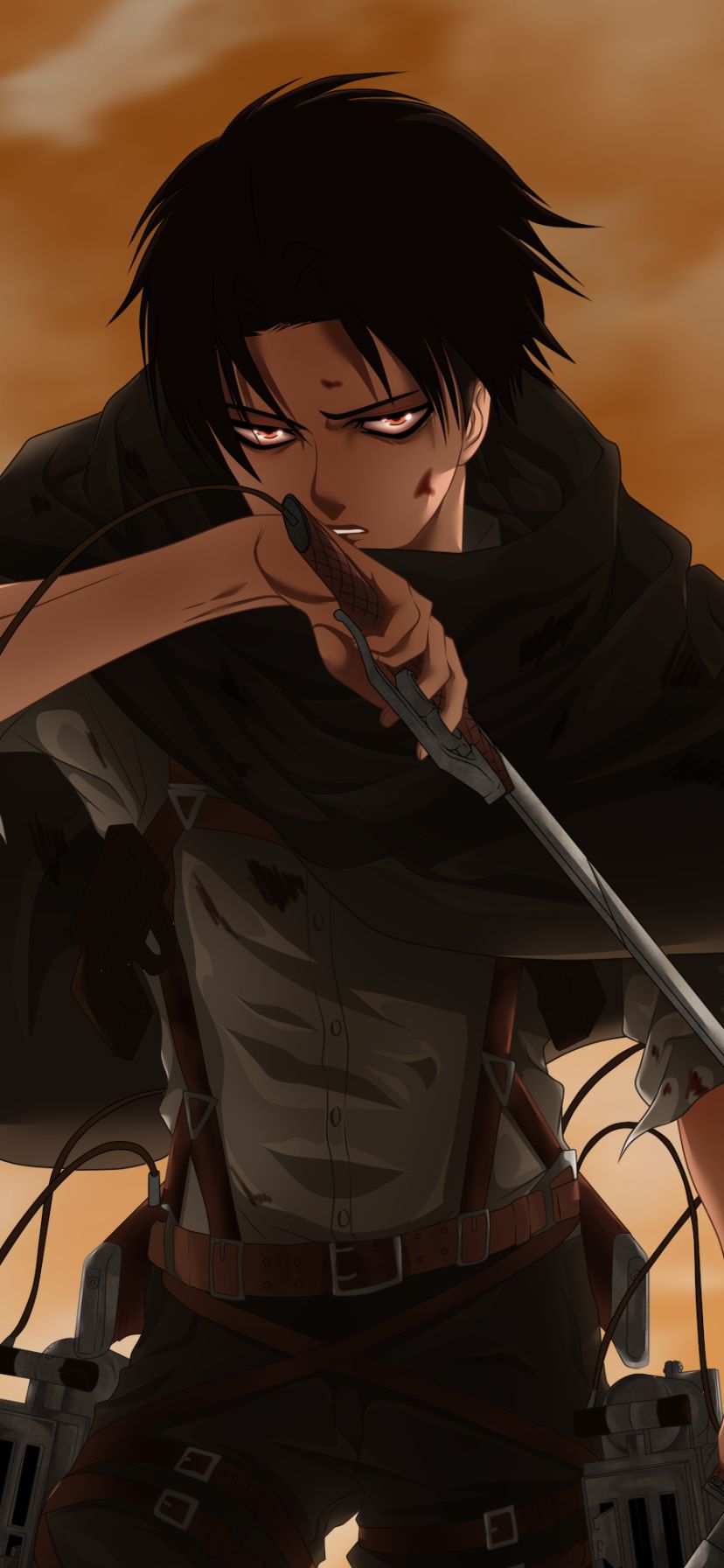 Download mobile wallpaper Anime, Sword, Red Eyes, Black Hair, Attack On Titan, Levi Ackerman for free.