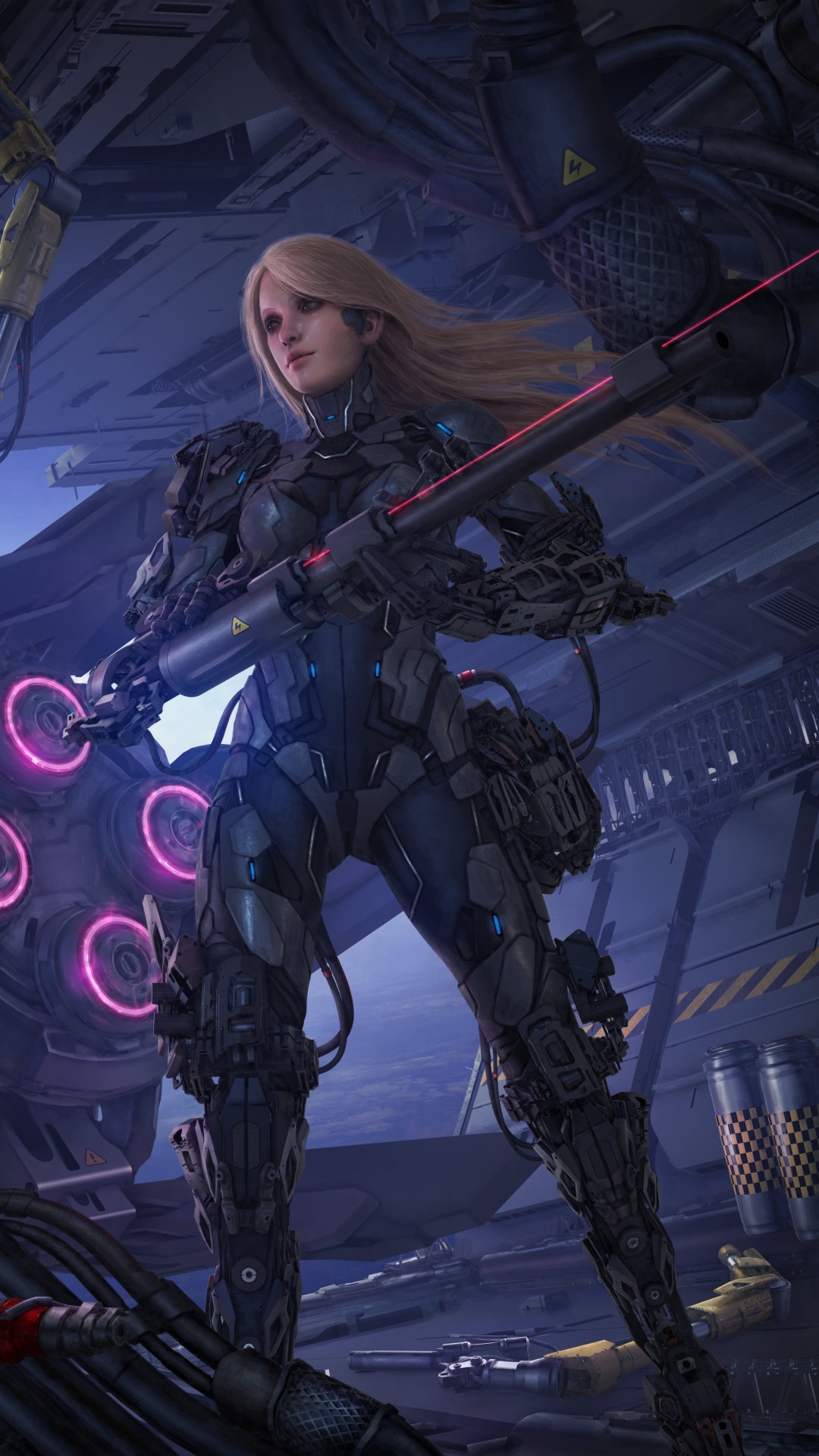 Handy-Wallpaper Waffe, Science Fiction, Blond, Cyborg, Blondinen, Frau Krieger kostenlos herunterladen.