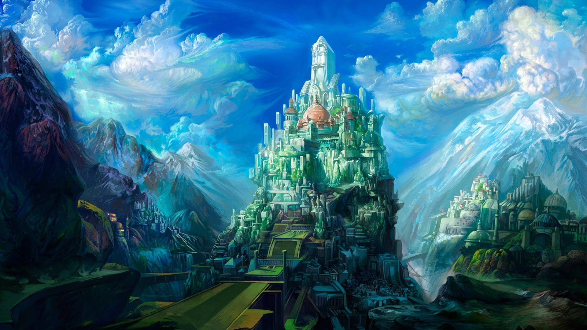 Free download wallpaper Clouds, Castles, Fantasy on your PC desktop