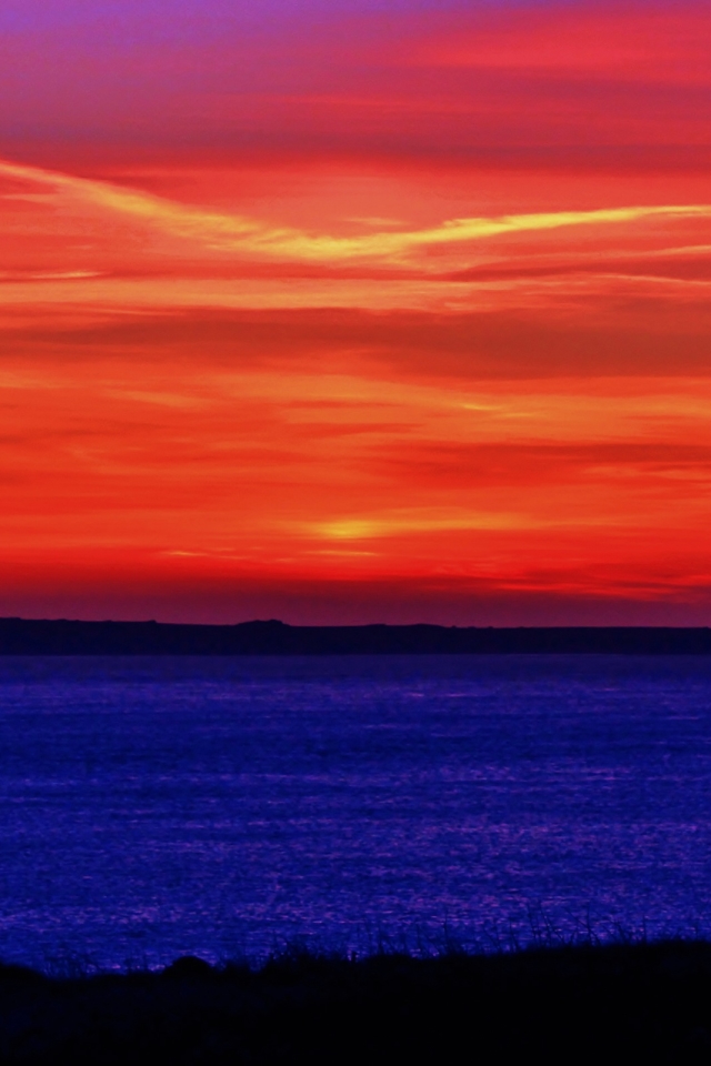 Download mobile wallpaper Nature, Sunset, Sky, Horizon, Ocean, Earth, Orange (Color) for free.