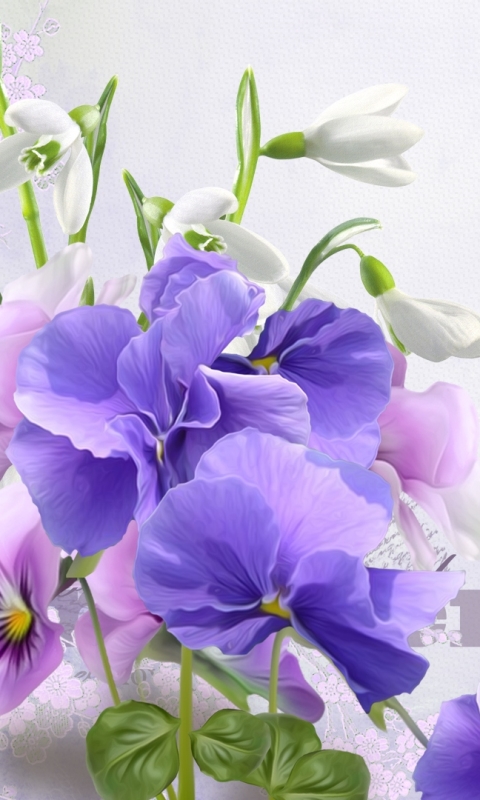 Скачати мобільні шпалери Квітка, Метелик, Художній, Фіолетова Квітка, Пансі, Флауерзи безкоштовно.