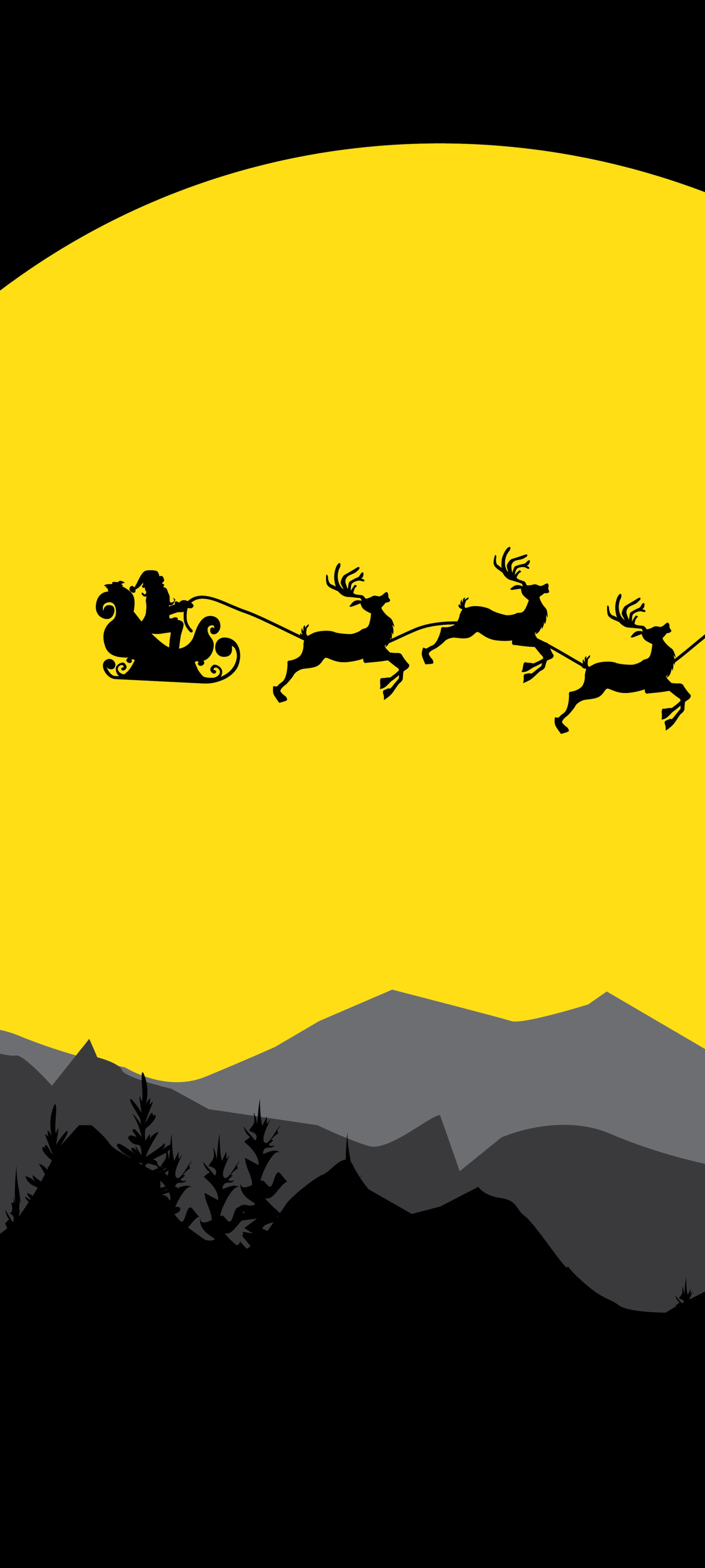 Download mobile wallpaper Silhouette, Christmas, Holiday, Santa, Minimalist, Reindeer for free.