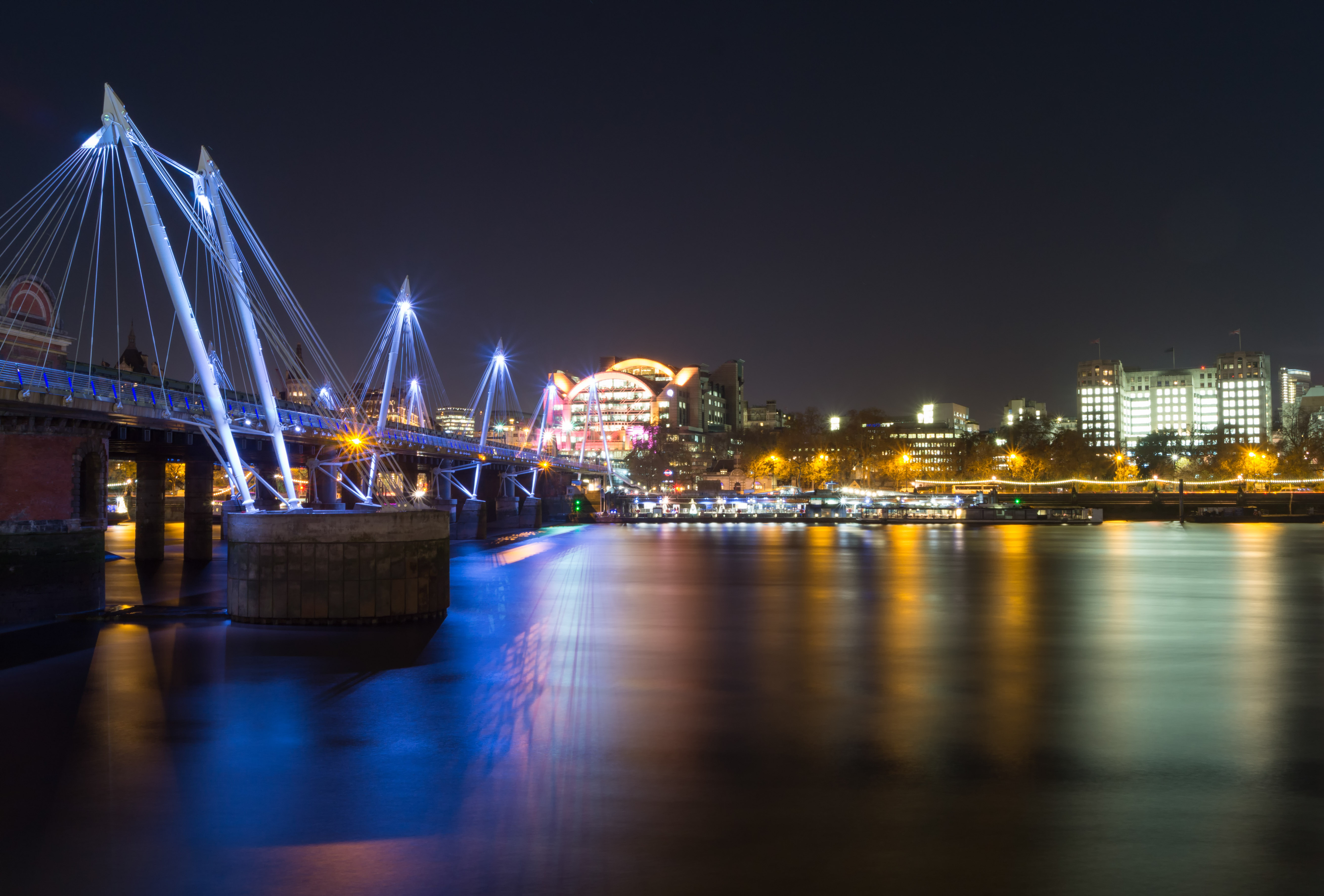 cities, rivers, architecture, lights, reflection, night city, bridge 4K, Ultra HD