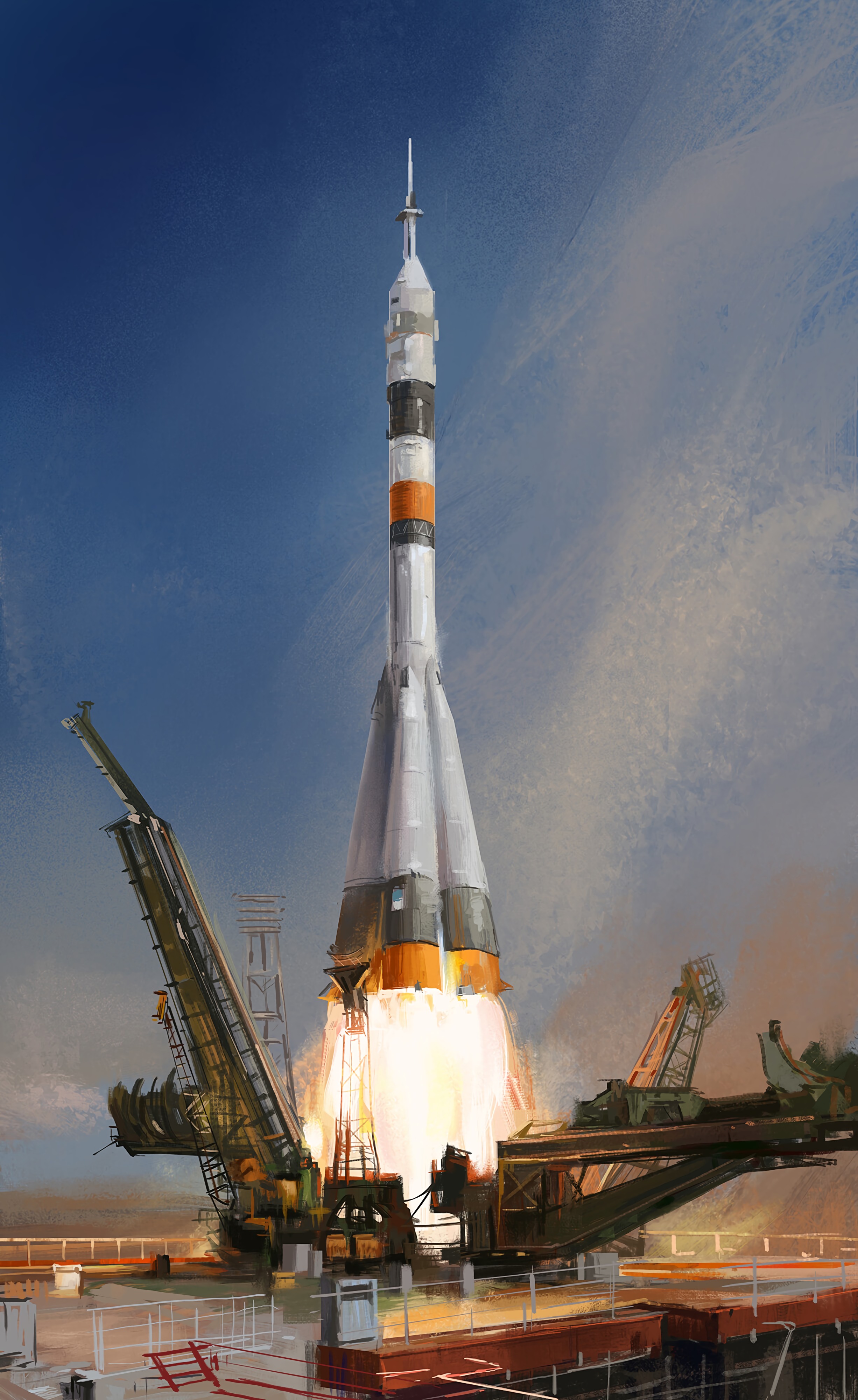 95703 скачать обои ракета, космос, арт, дым, запуск - заставки и картинки бесплатно