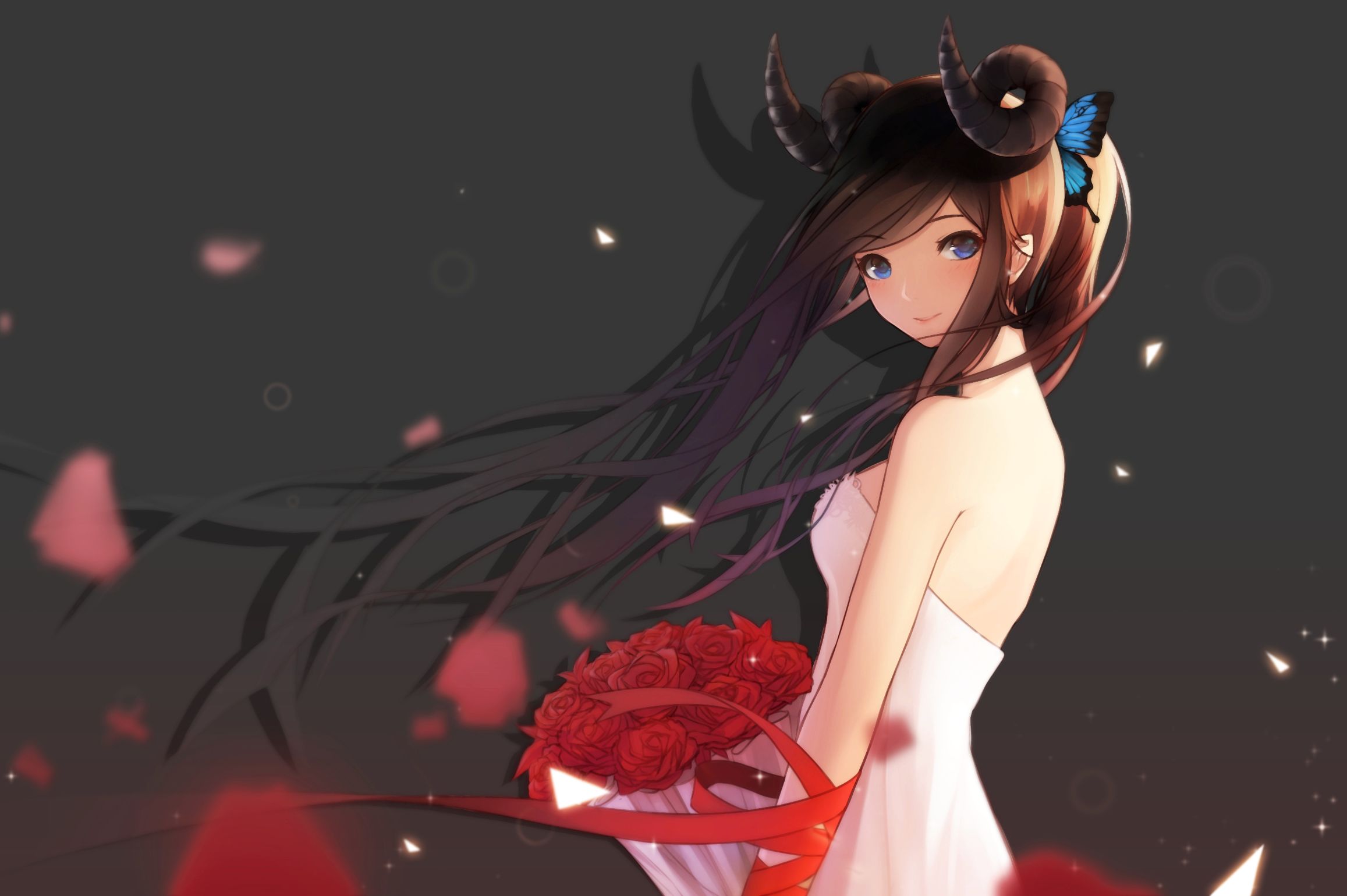 Download mobile wallpaper Anime, Rose, Dress, Horns, Original for free.