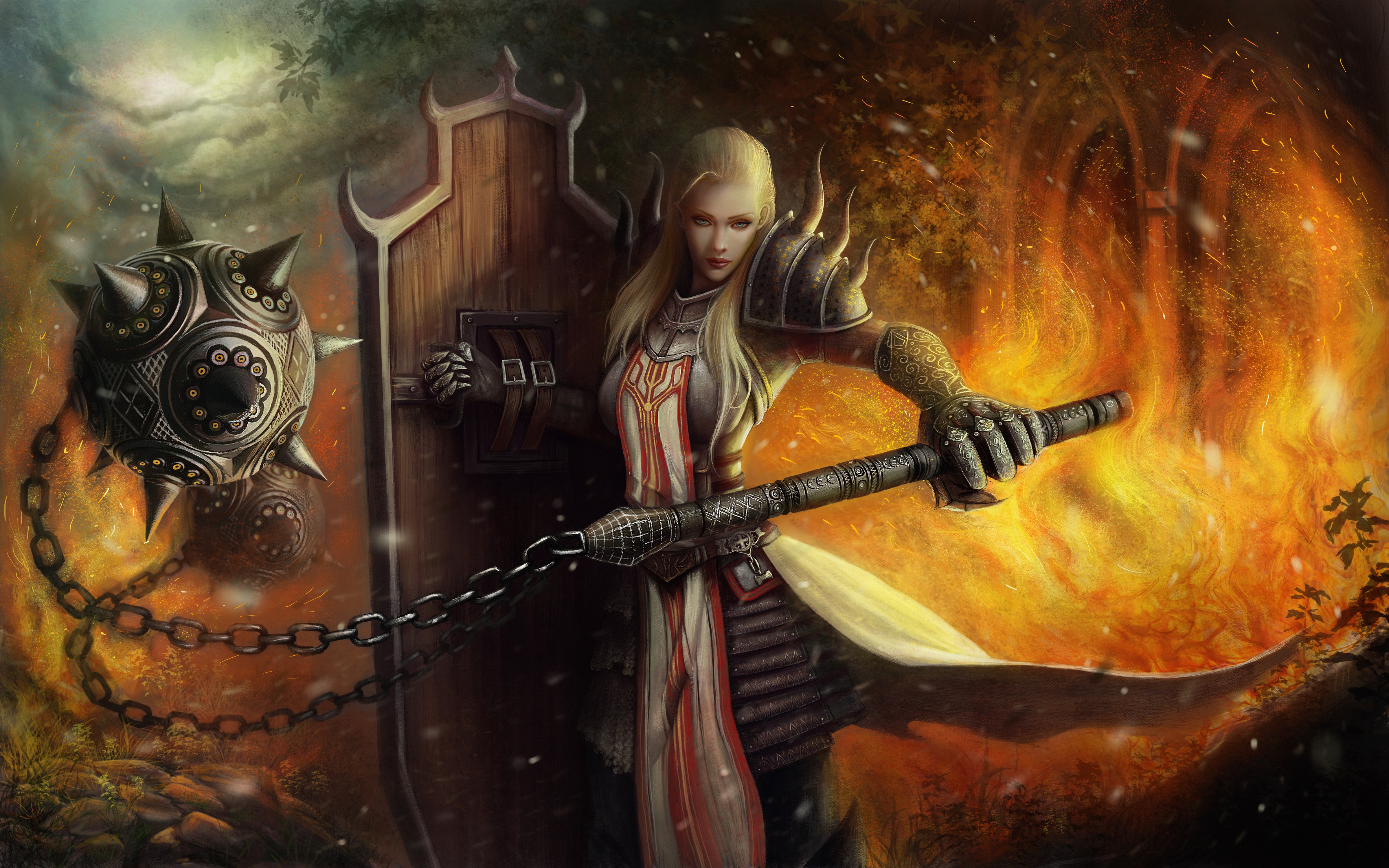 video game, diablo iii: reaper of souls, armor, blonde, crusader (diablo iii), fantasy, weapon, woman warrior, diablo