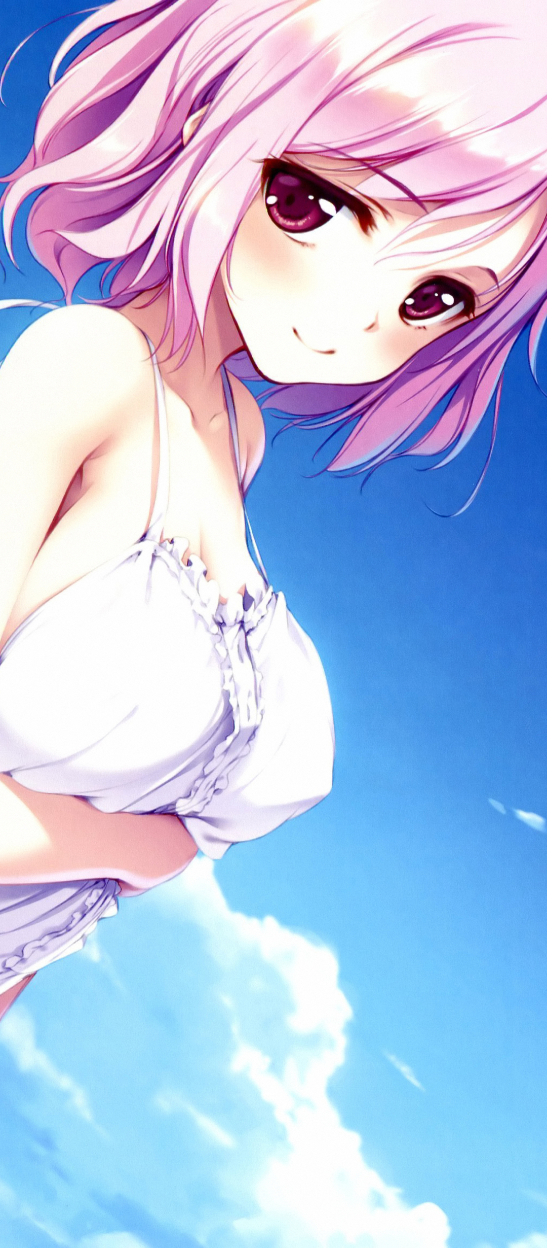 Download mobile wallpaper Anime, Girl, Pink Hair, Short Hair, Purple Eyes for free.