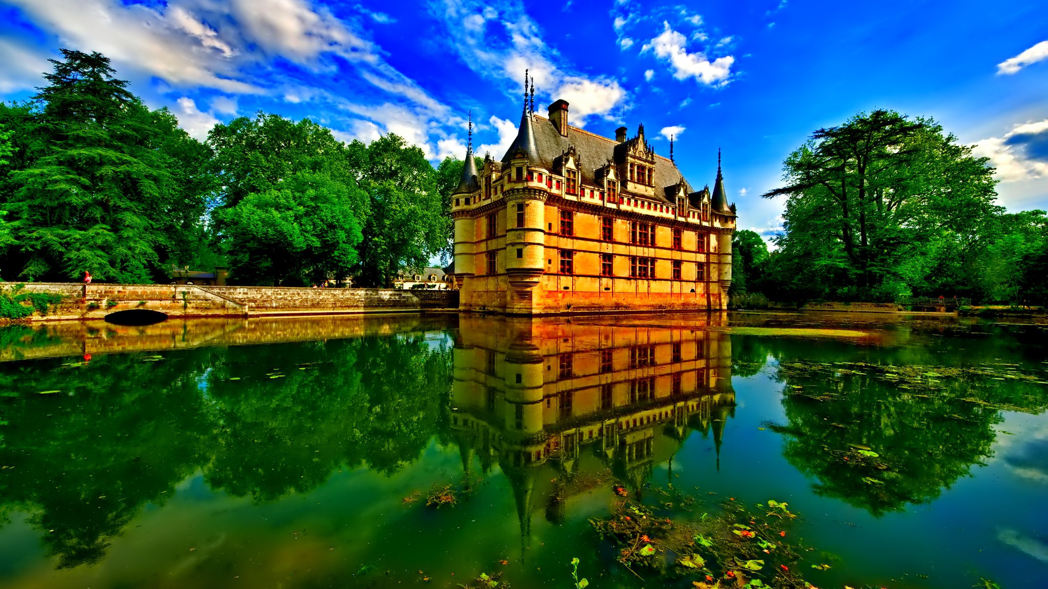 PCデスクトップに木, 城, 反射, 池, 宮殿, マンメイド画像を無料でダウンロード
