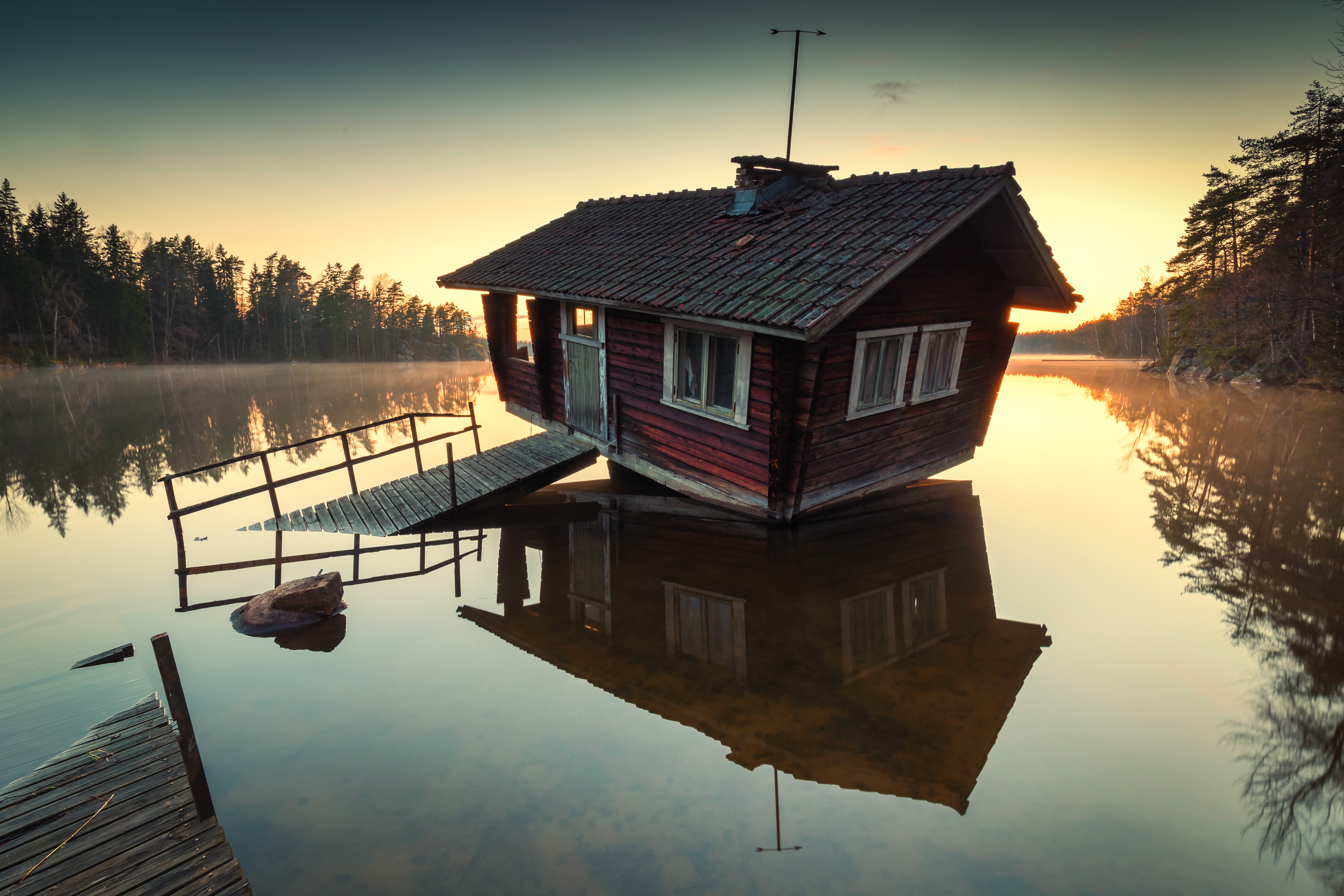 Download mobile wallpaper Water, House, Cabin, Man Made for free.
