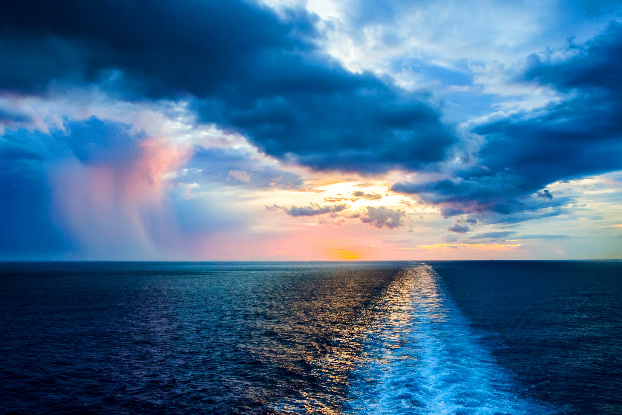Download mobile wallpaper Sunset, Sky, Sea, Horizon, Ocean, Earth, Cloud for free.