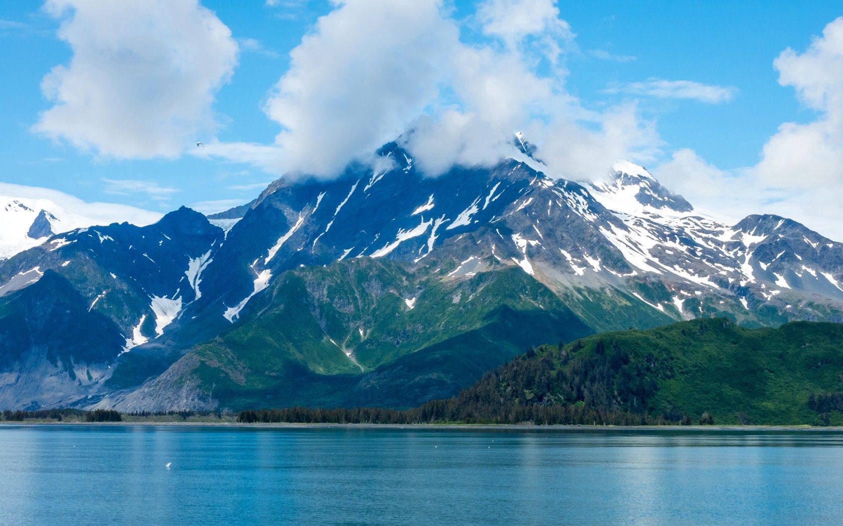 Download mobile wallpaper Kenai Fjords, Kenaifjords, Mountains, Sky, Nature, Lake, Alaska, United States, Usa for free.