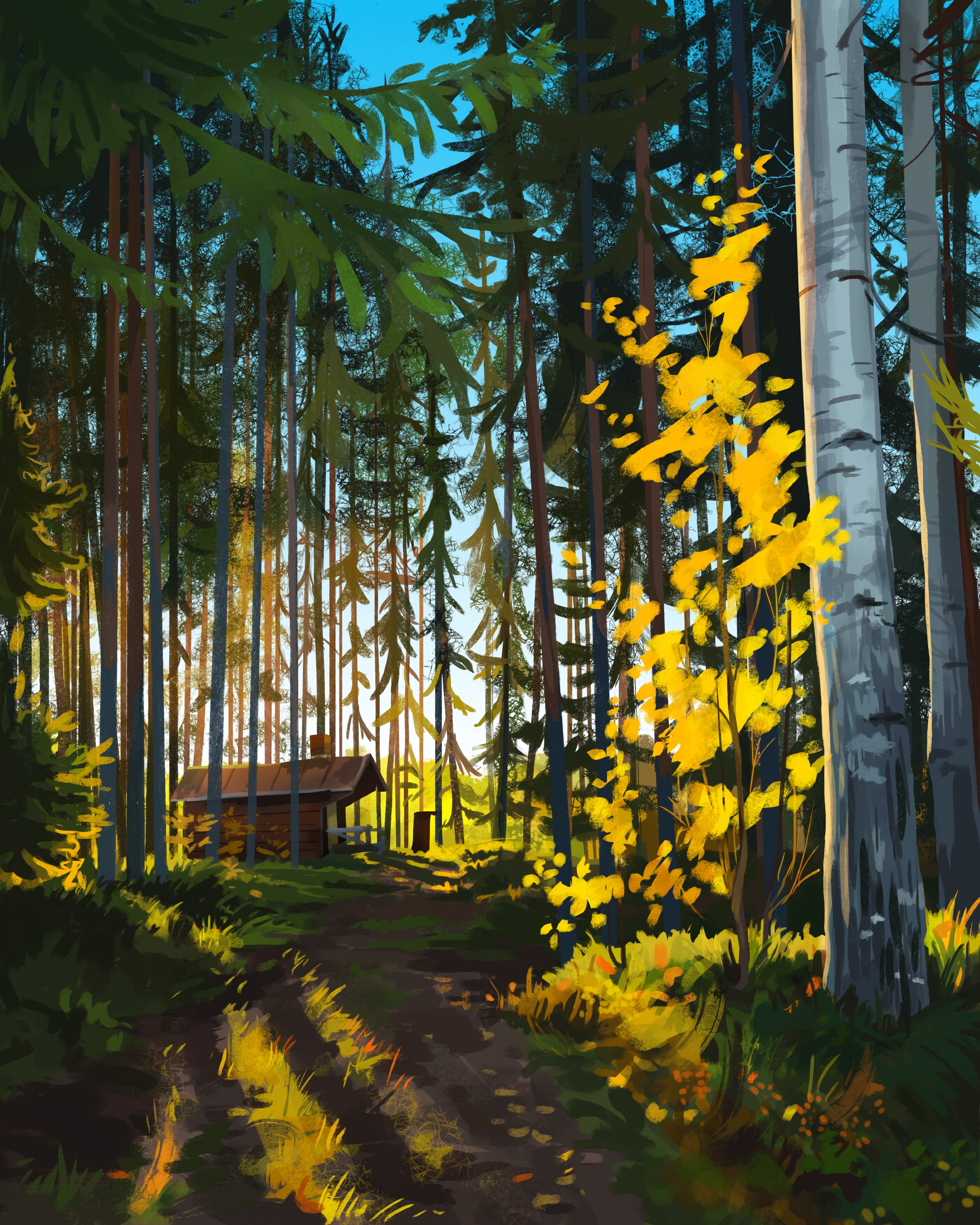 Laden Sie das Haus, Wald, Kunst, Landschaft-Bild kostenlos auf Ihren PC-Desktop herunter