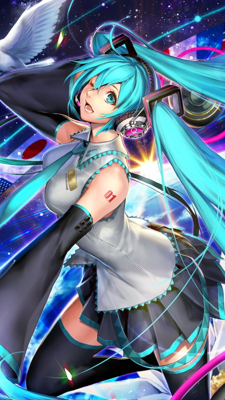 Download mobile wallpaper Music, Anime, Vocaloid, Blue Eyes, Blue Hair, Hatsune Miku, Twintails for free.