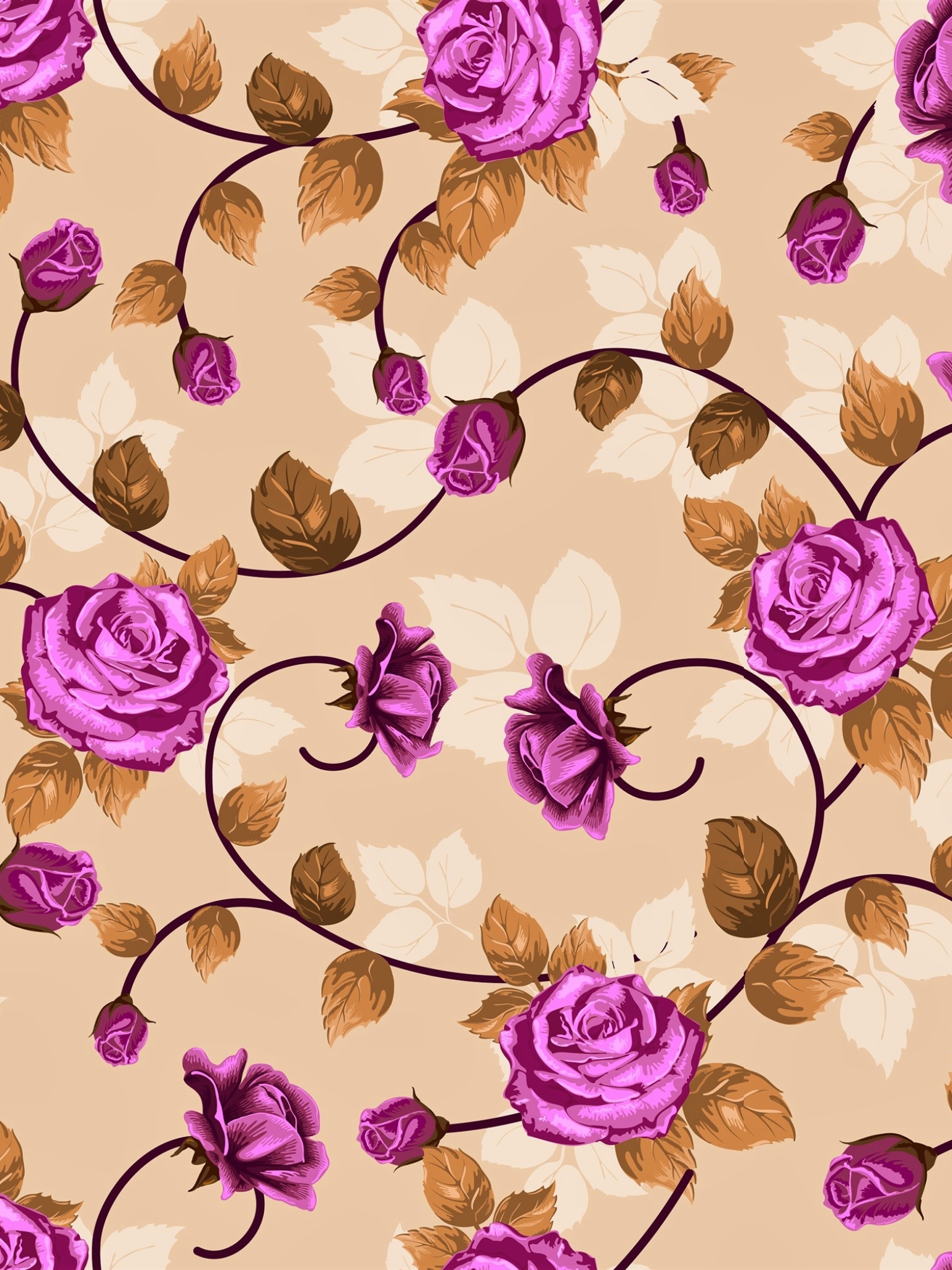 無料モバイル壁紙葉, パターン, 花, 薔薇, 芸術的, フローラル, 紫色の花をダウンロードします。