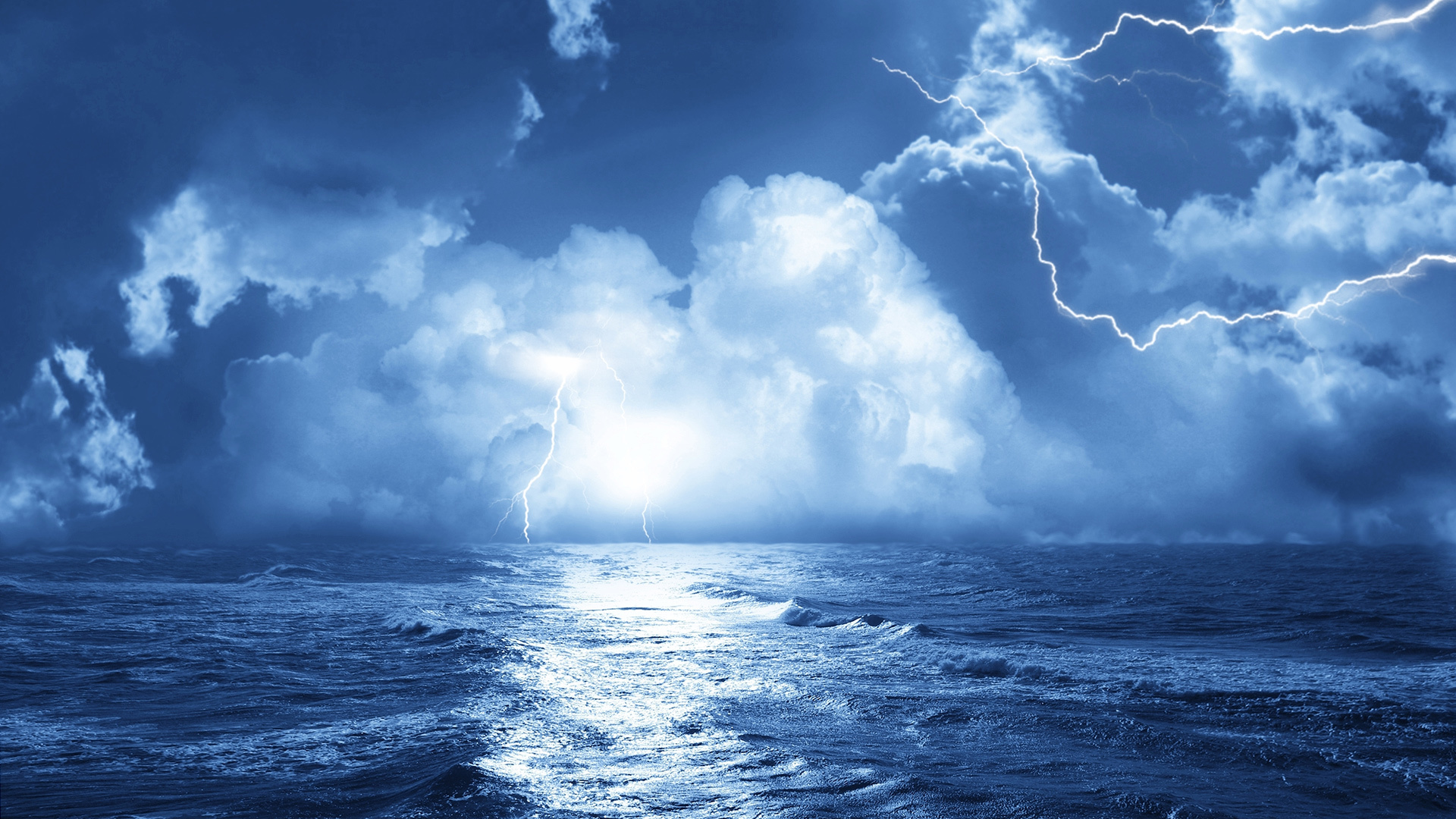 Free download wallpaper Sea, Clouds, Landscape, Waves, Lightning on your PC desktop