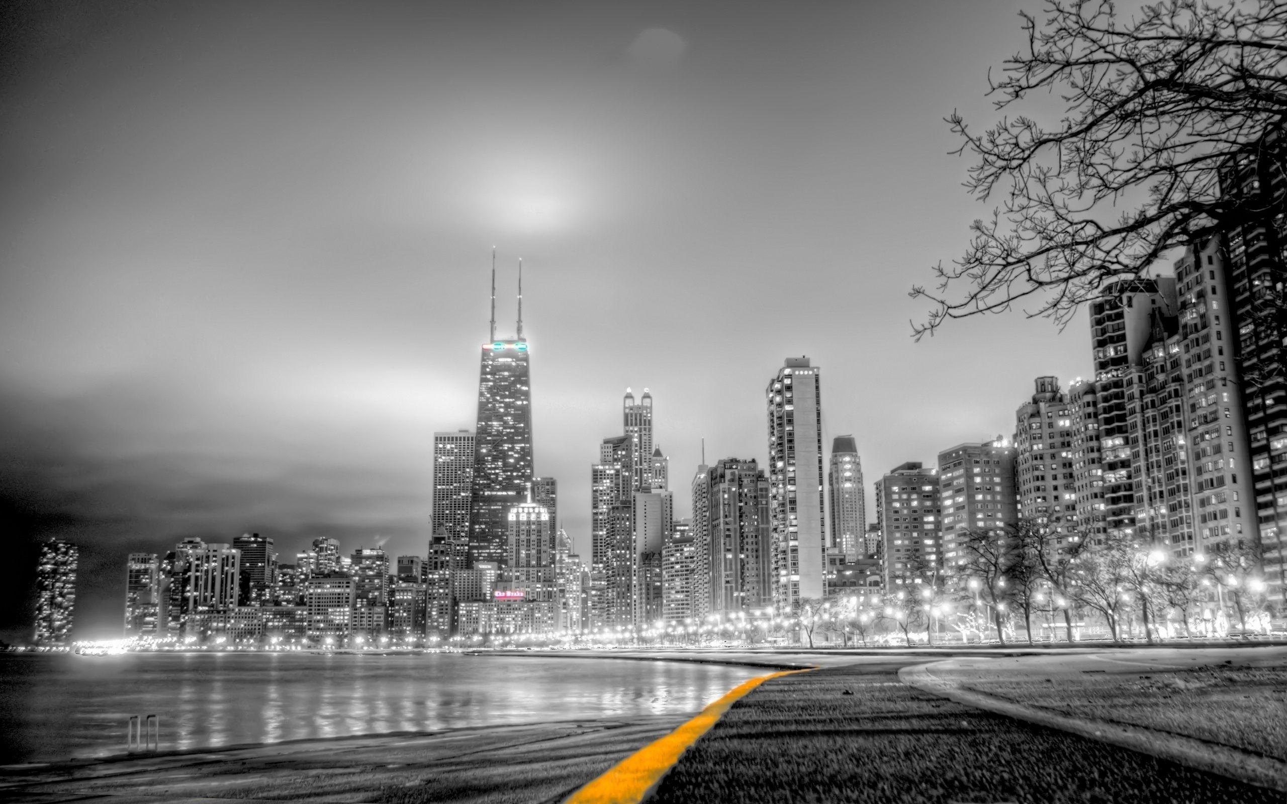 Free download wallpaper Building, Road, Bw, Cities, Park, Fog, Chb, Hdr on your PC desktop