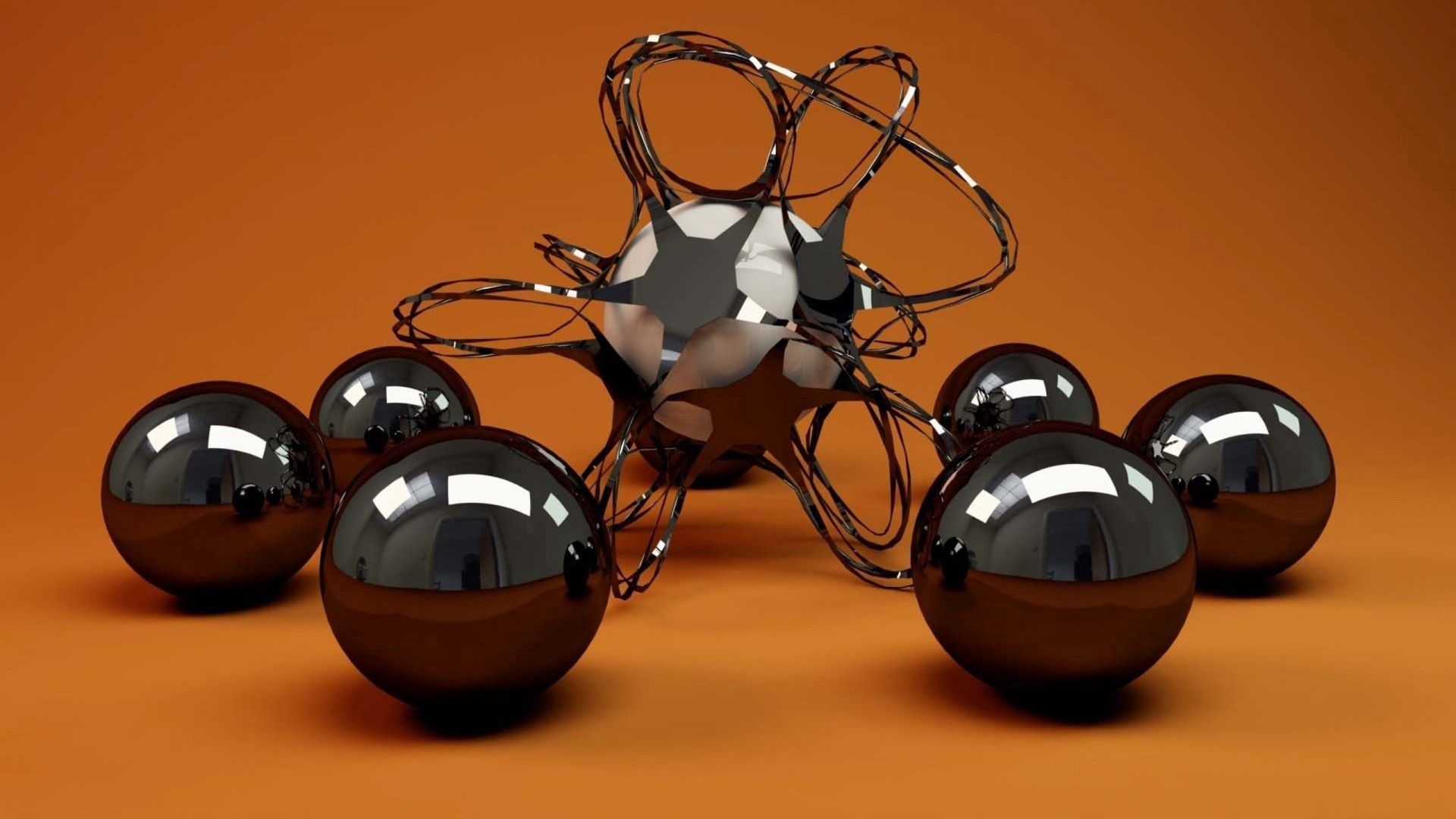 balls, 3d, form, glass, plexus, forms, metal, geometric