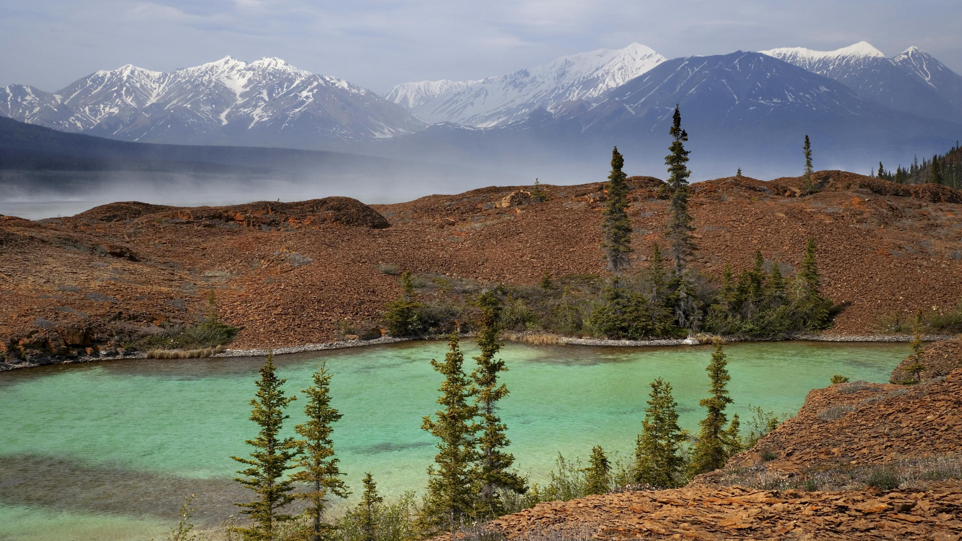 Download mobile wallpaper Alaska, Alsek River, River, Mountains, Mountain, Earth for free.