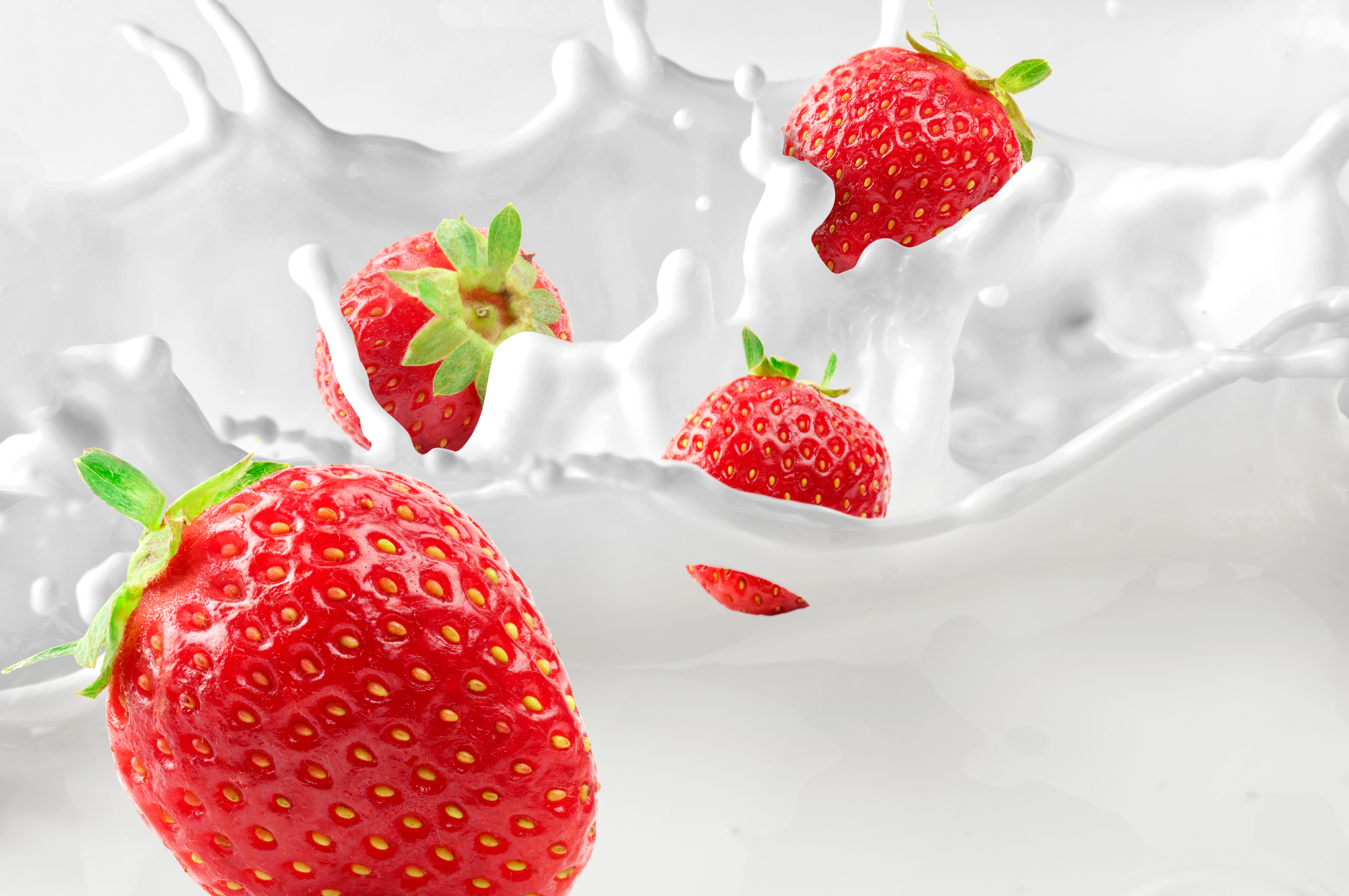 Download mobile wallpaper Fruits, Food, Strawberry, Berry, Fruit, Milk for free.