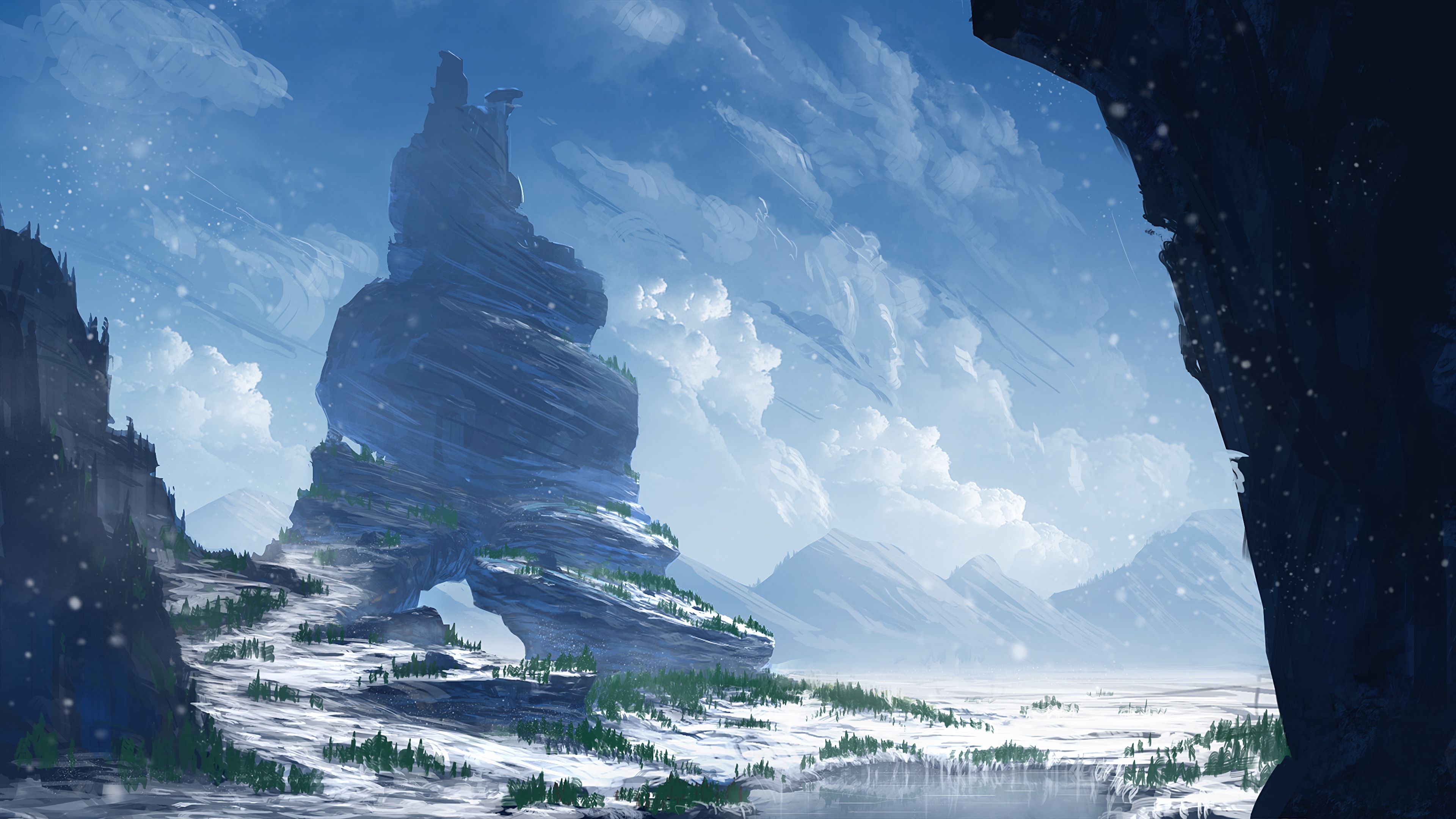 Free download wallpaper Mountains, Snow, Rocks, Snowbound, Snow Covered, Art on your PC desktop
