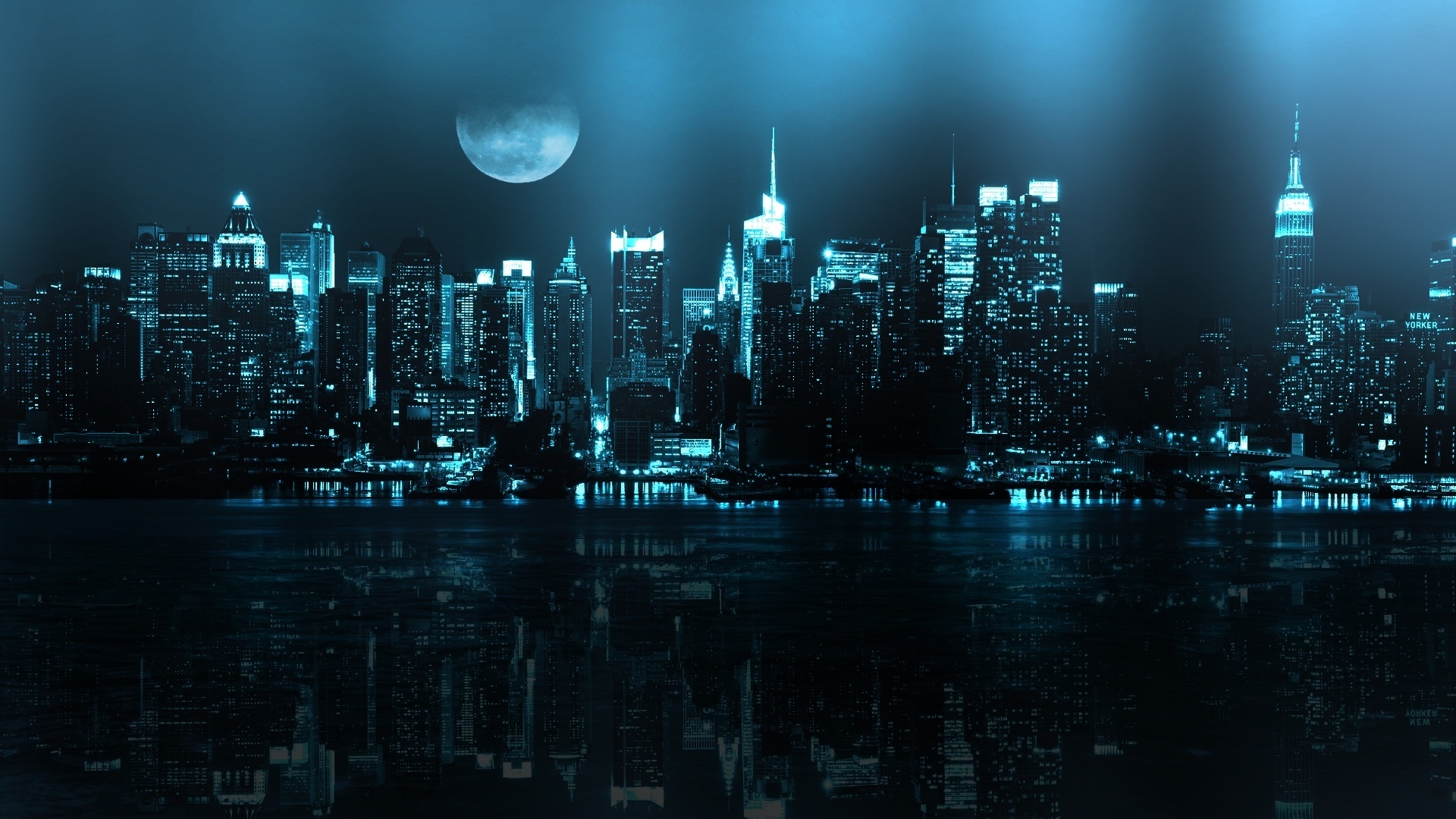 Скачать обои бесплатно Города, Ночь, Пейзаж, Луна картинка на рабочий стол ПК