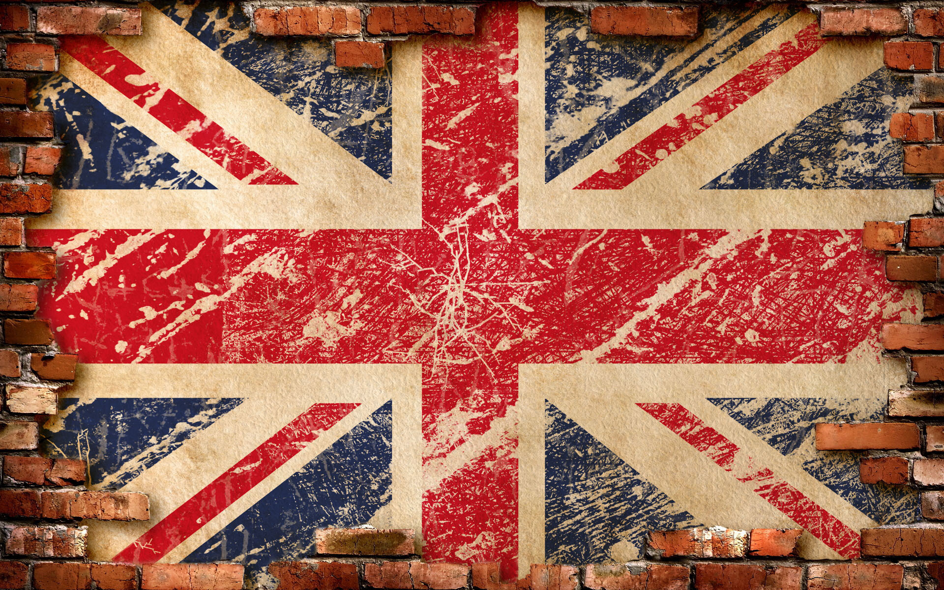 777516 скачать обои британский флаг, разное, кирпичи, флаг - заставки и картинки бесплатно