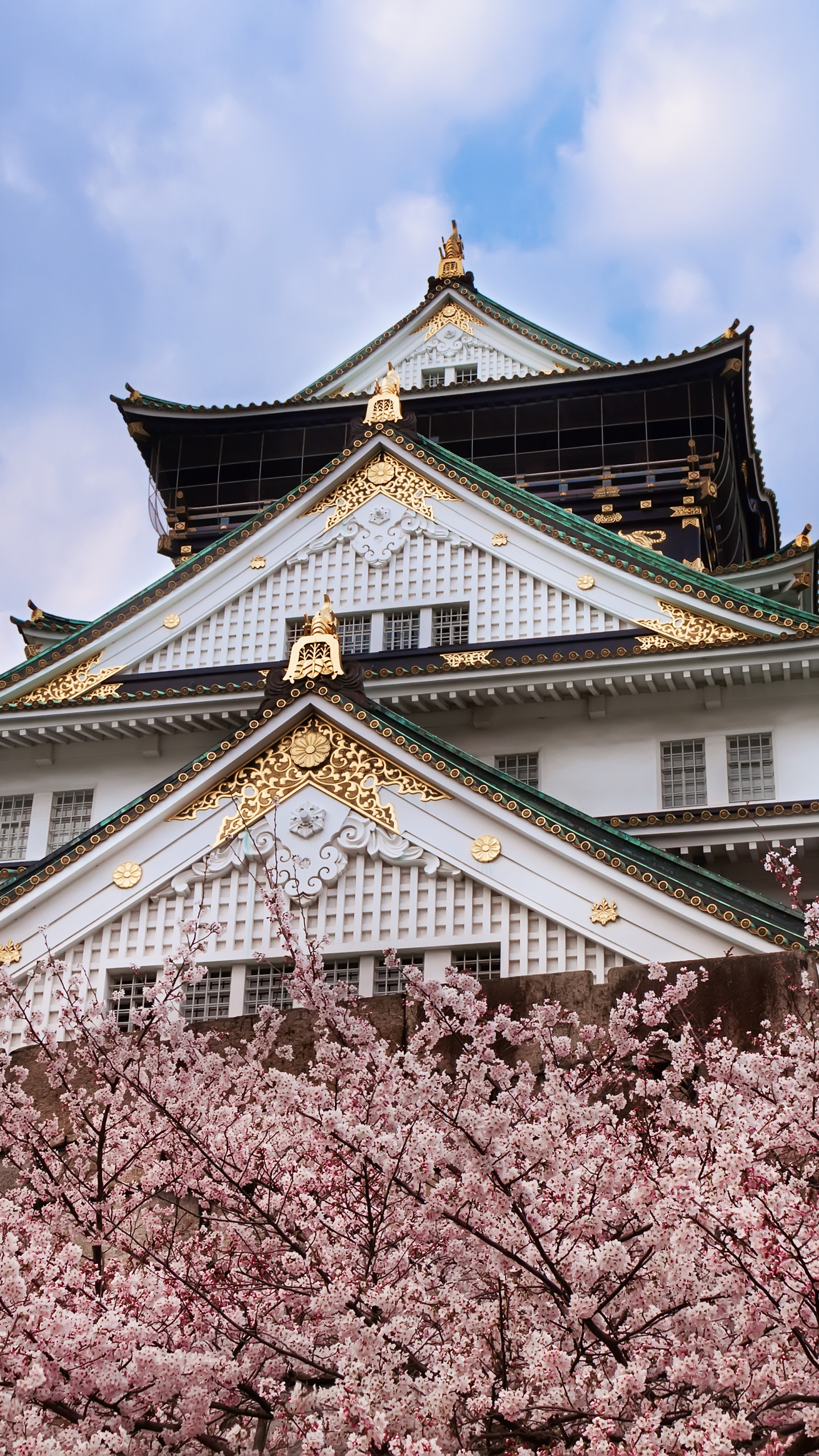 Handy-Wallpaper Schlösser, Sakura, Japan, Frühling, Kirschblüte, Menschengemacht, Osaka Schloss kostenlos herunterladen.